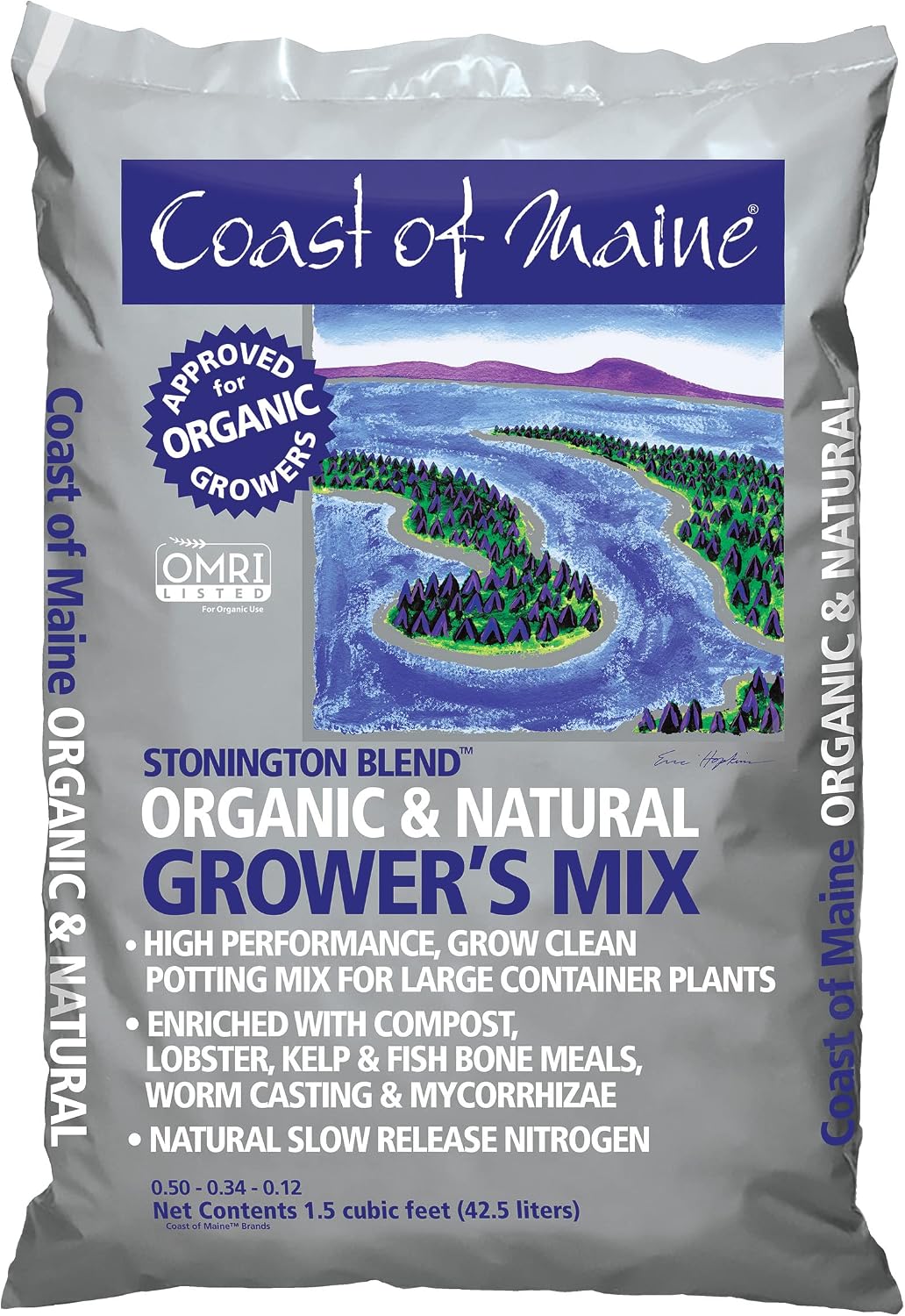 Coast of Maine CMSBO15 Stonington Blend Organic Growers Potting Soil Mix with All Natural Oceanic Ingredients for Planters and Pots, 1.5 Cubic Feet