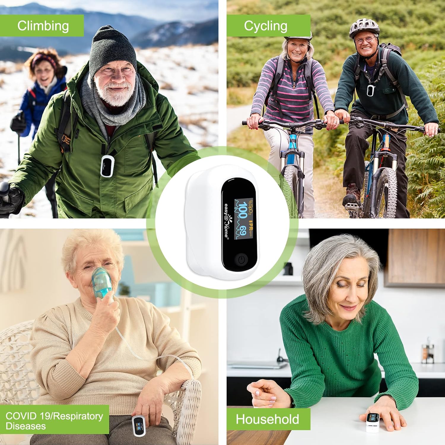 easy@Home Fingertip Pulse Oximeter - SpO2 & Heart Rate Monitor EHP035