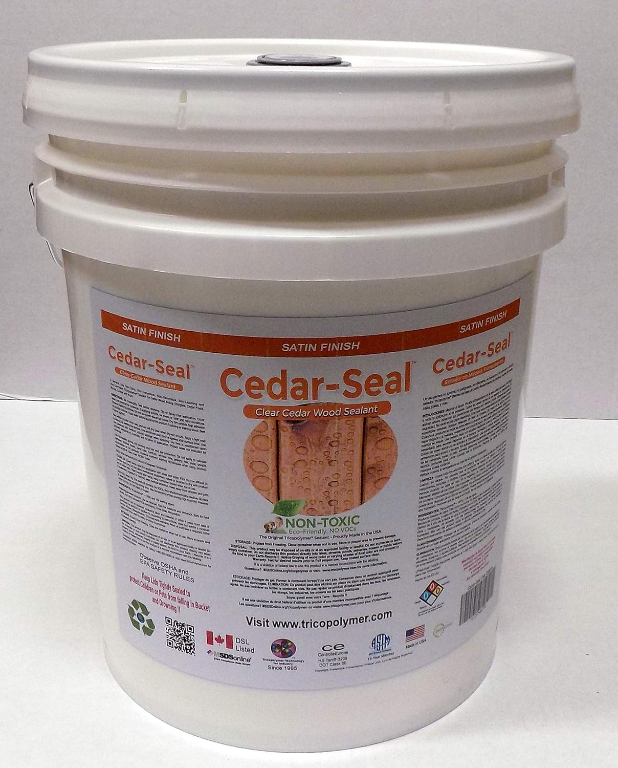 Cedar-Seal - 5 Gallon- TriCoPolymer VOC Free- Underwriters Labs reviewed for nontoxicity- Satin Finish- Water cleanup- no Harsh Odors or leaching of