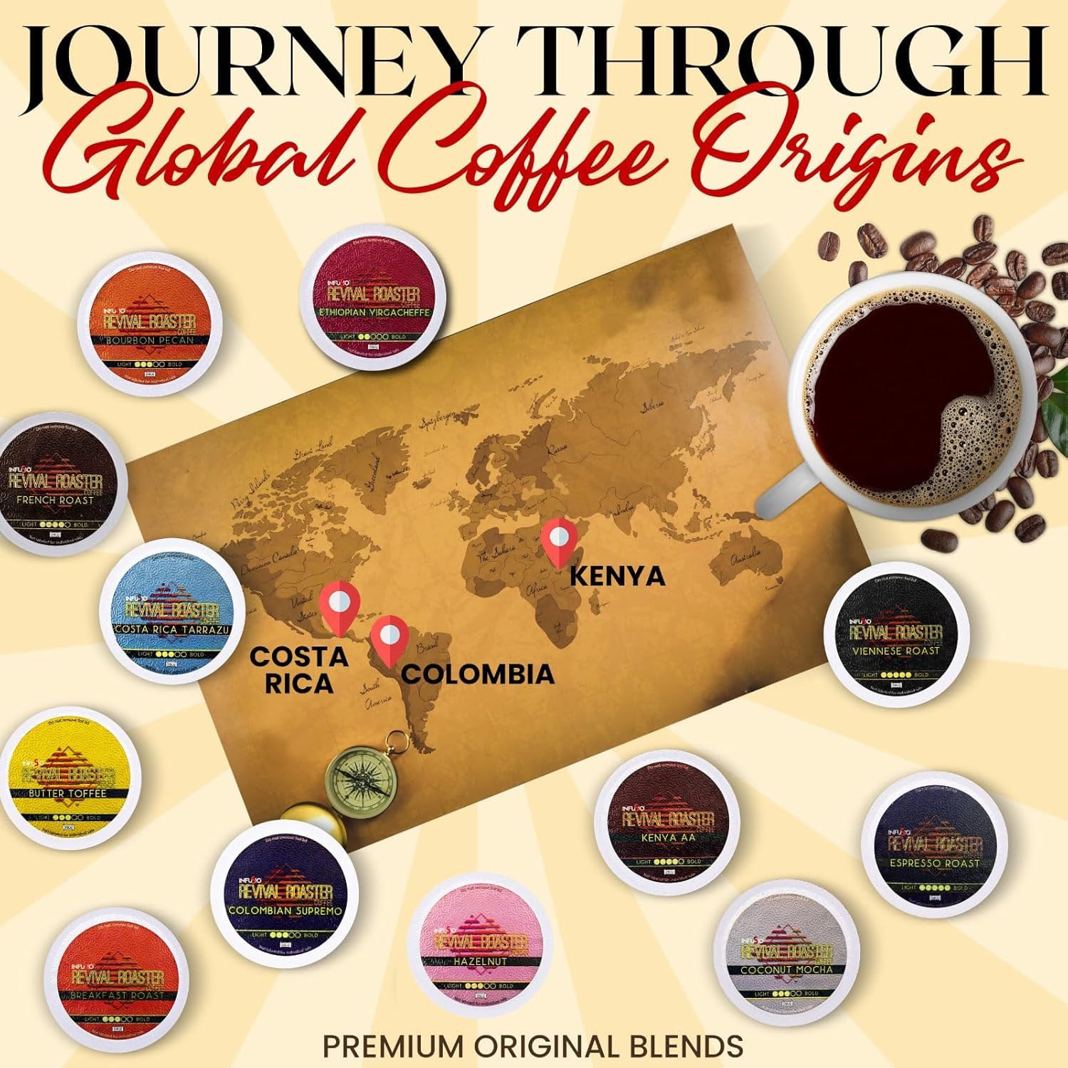 InfuSio Coffee Pods Variety Pack – 96 Count, 12 Blends of Crafted Origins and Indulgent Flavors Including Bourbon Pecan, Butter Toffee & Hazelnut, Medium & Dark Roast, No Sweeteners, Low Acid, Keurig Compatible