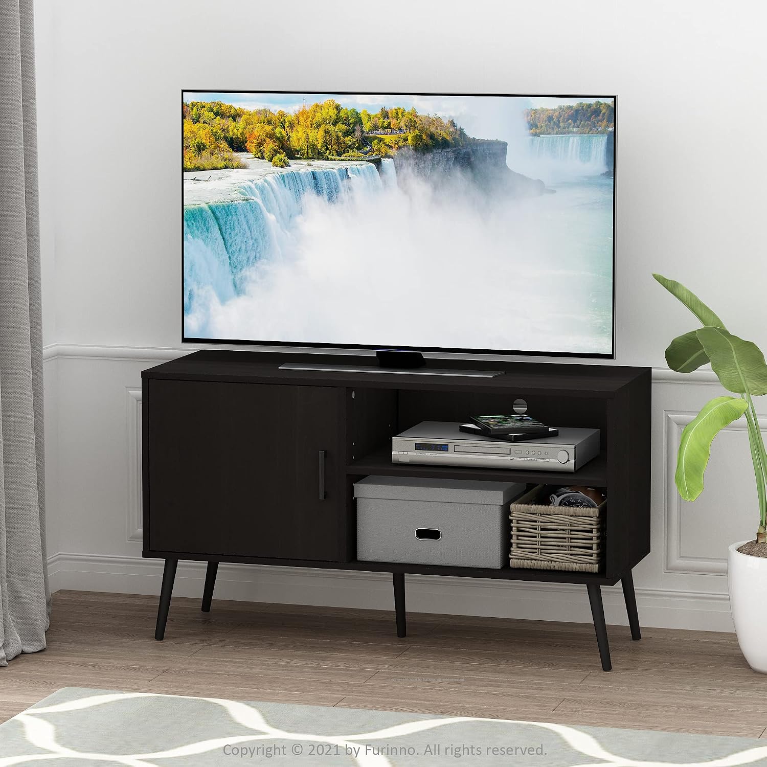 Furinno Fowler Multipurpose TV Stand Bookshelves, French Oak Grey