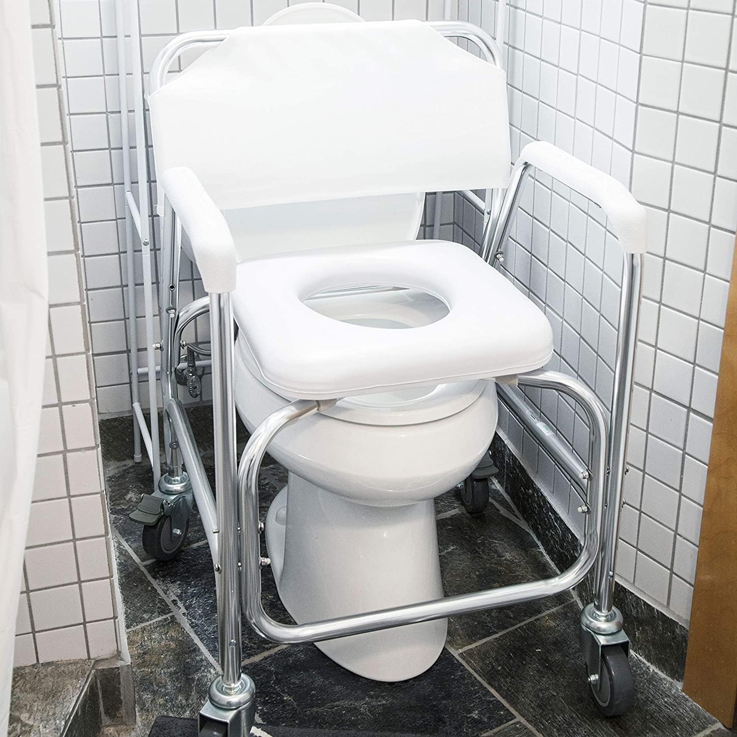 DMI Rolling Shower Chair, Commode, Transport Chair, FSA Eligible, Rolling Bathroom Wheelchair for Handicap, Elderly, Injured or Disabled