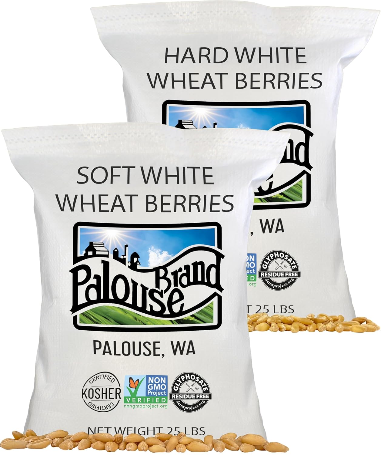 Palouse Brand Certified Glyphosate Residue Free Soft White Wheat Berries | 25 LBS Bulk | Family Farmed in Washington State | Sproutable | Non-GMO Project Verified | Kosher