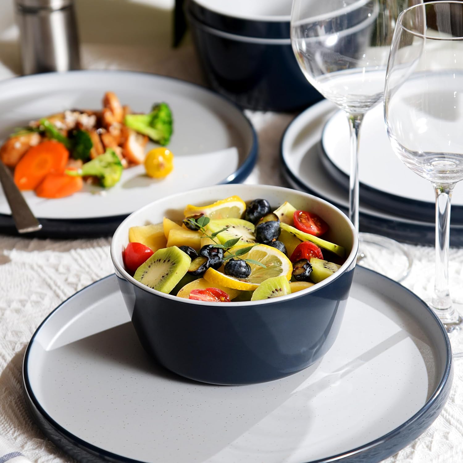 Melamine Dinnerware Sets, Plates and Bowls Sets 12 Pcs, Melamine Plates, Dish Set for 4, Unbreakable Dinnerware Set for Party, BPA Free