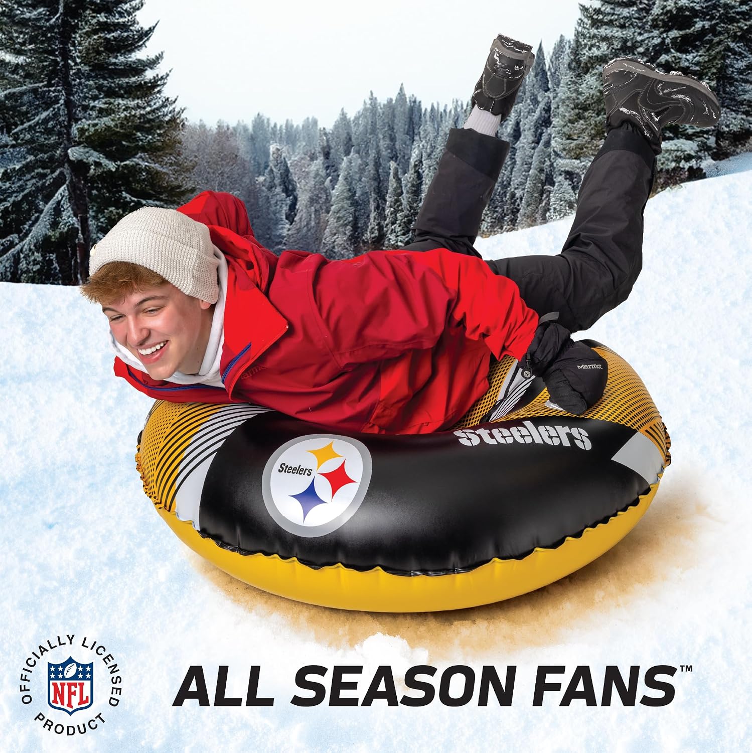 Big Mouth Inc NFL Snow Tube, Heavy Duty Inflatable Snow Sled for Winter Tubing, Ride-On Snow Tube with Handles for Kids and Adults, Outdoor Winter Fun and Football Fan Gifts
