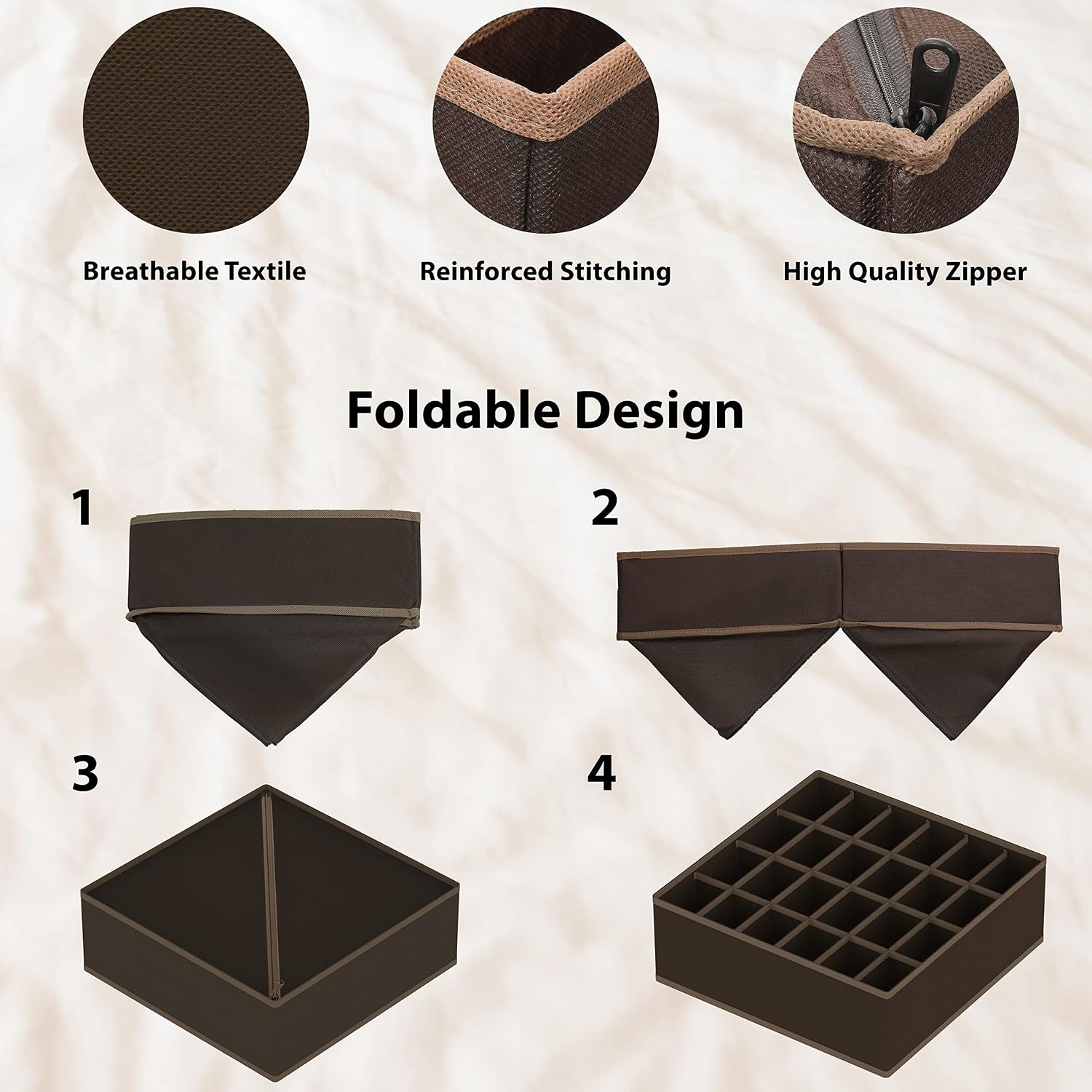 Simple Houseware 4-Pack Drawer Organizer Set for Underwear/Socks/Bra, Gray | Closet Dividers for Underwear, Socks, Bras, Scarves, Ties - Foldable Non-Woven Storage Boxes