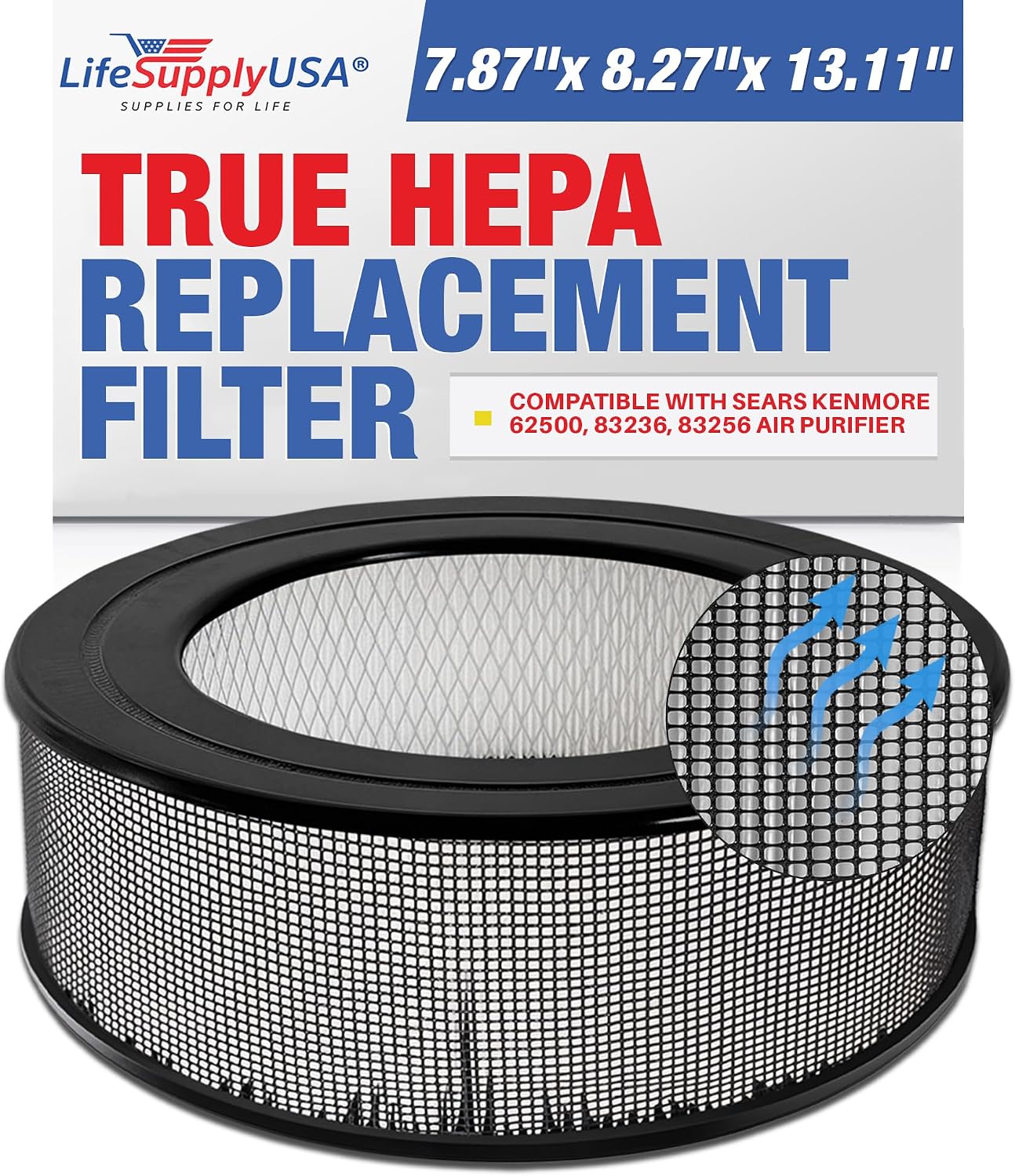 62500 True HEPA Filter Replacement Compatible with Sears Kenmore 83236, 83256 Air Purifier by LifeSupplyUSA