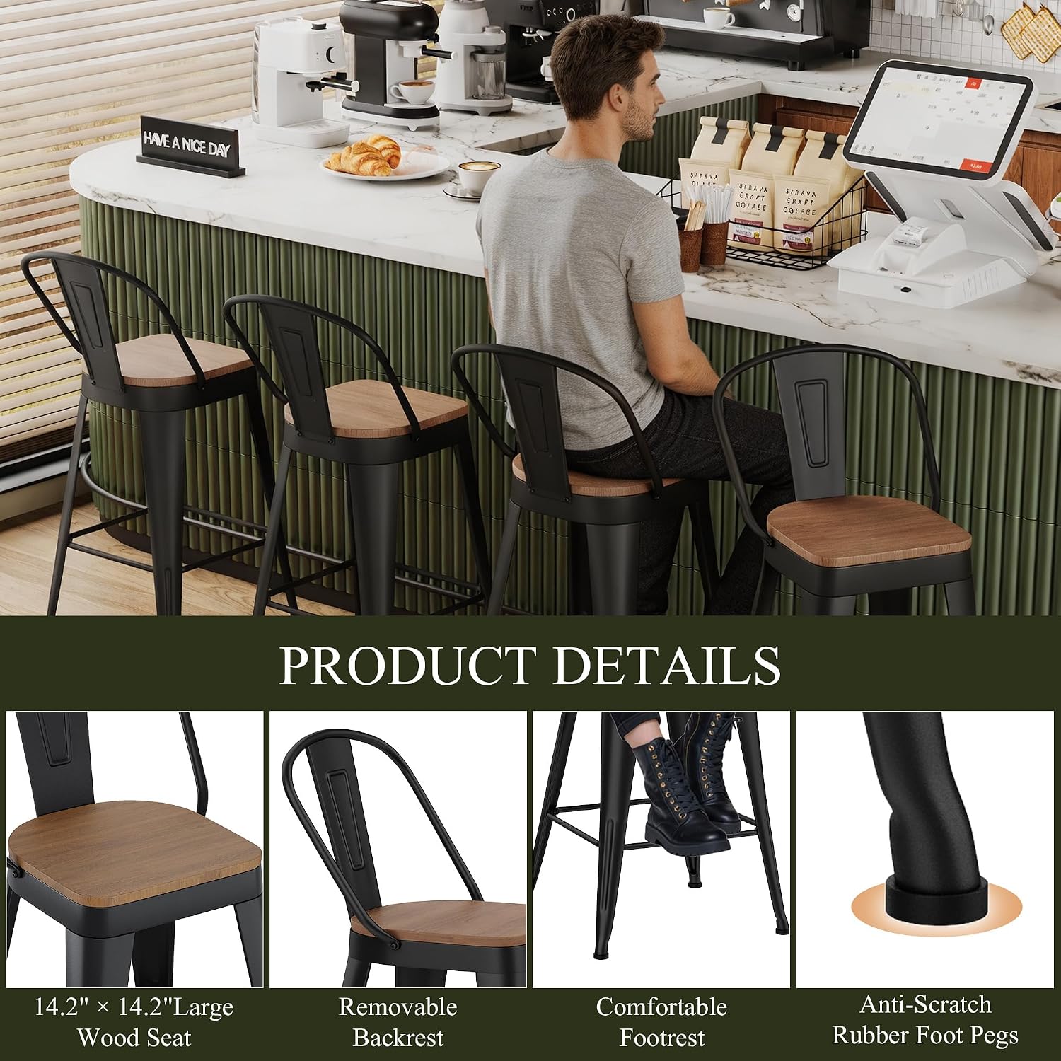 Aklaus Metal Bar Stools Set of 4