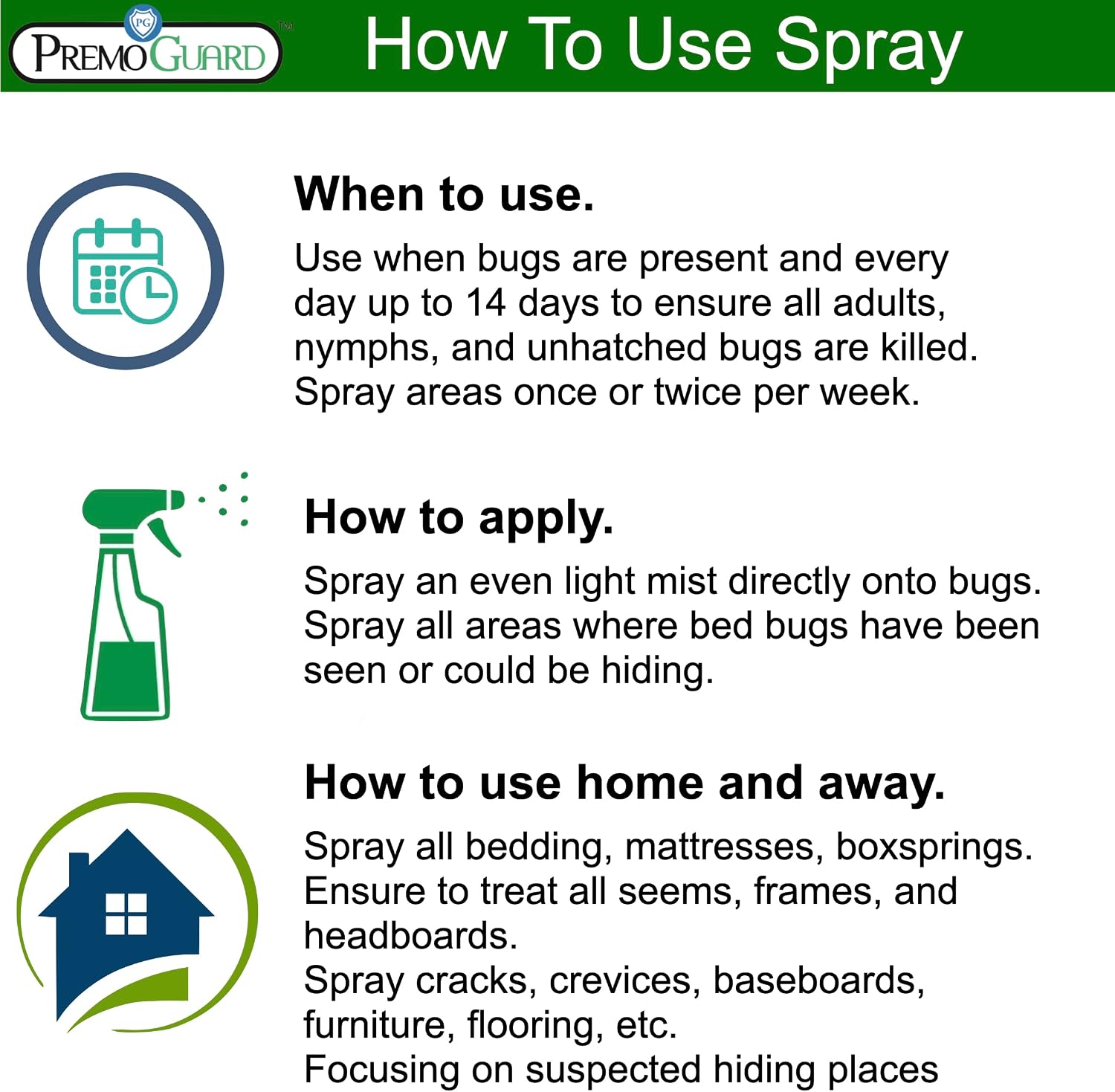Premo Guard Bed Bug & Mite Killer Spray – University Tested 100% Kill Rate | Natural, Safe for Bedding, Furniture, Fabrics, and Clothing, Non Toxic, Stain & Scent Free, Child & Pet Safe