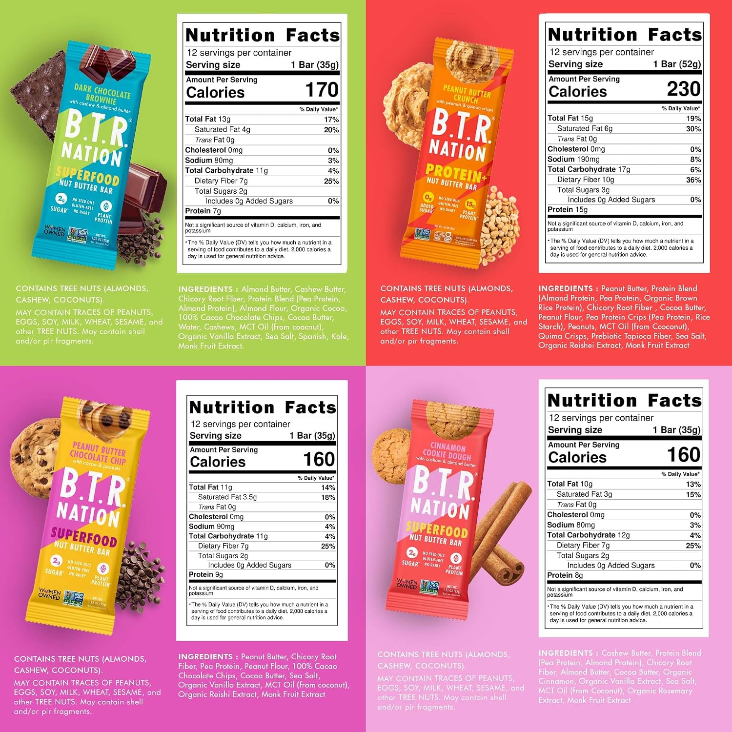 B.T.R Nation - Superfood Protein Bar Dark Chocolate - Vegan - 12 Bars