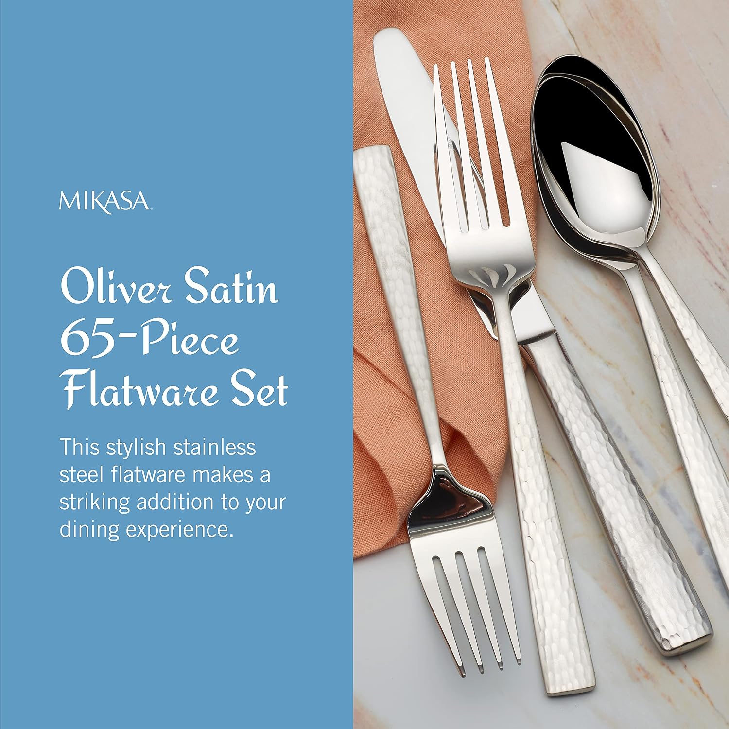 Mikasa, Virtuoso Frost Flatware Service for 12, 65 Piece Set, 18/10 Stainless Steel, Silverware Set with Serving Utensils