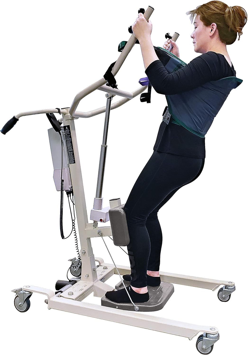 Stand Up Electric Patient Lift - Sit to Stand, Standing Lift, Rhino Lift with Manual Low Base - with Transport Sling (Large), 380 lb. Weight Capacity