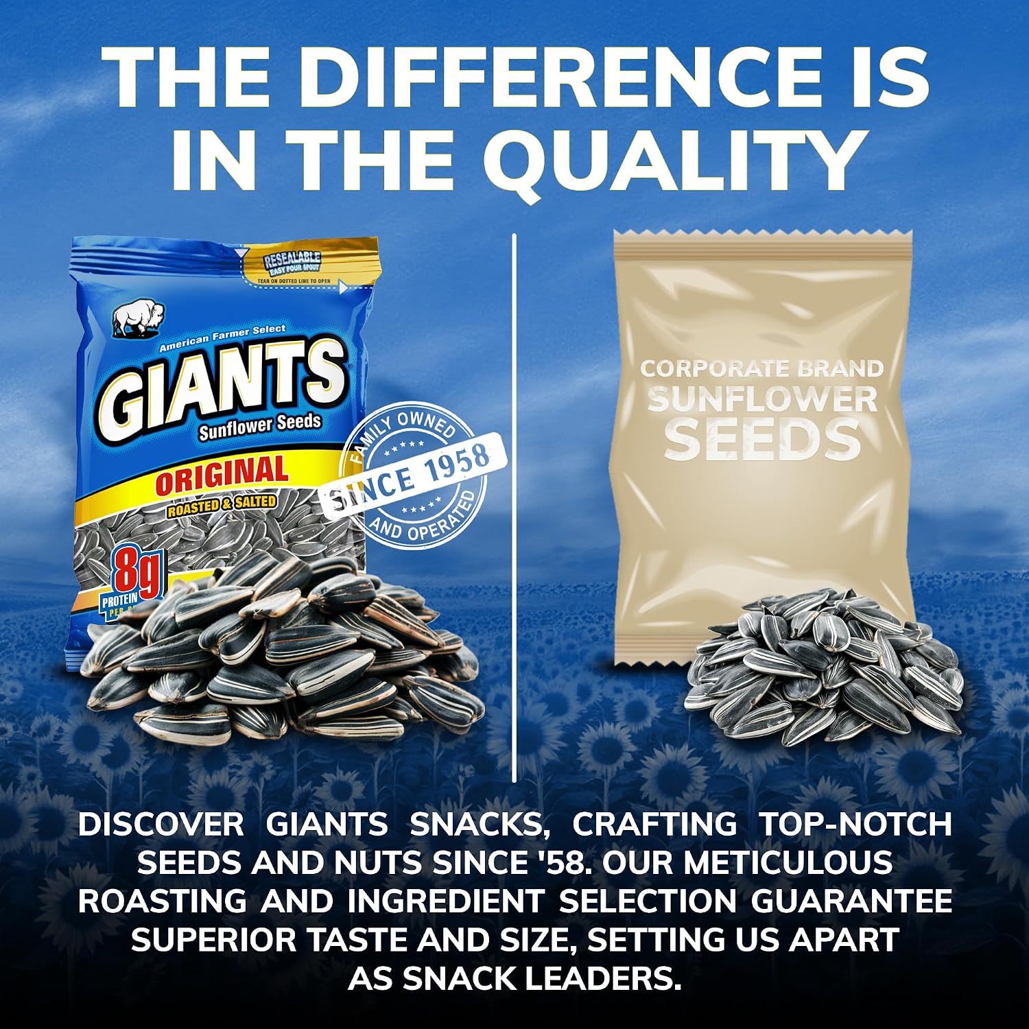 GIANTS Original Sunflower Seeds - Sunflower Seeds to Eat, Sunflower Seeds Bulk, Lightly Salted Sunflower Seeds for Eating, High Protein Snack - 5.75 oz Resealable Bags (Case of 12)