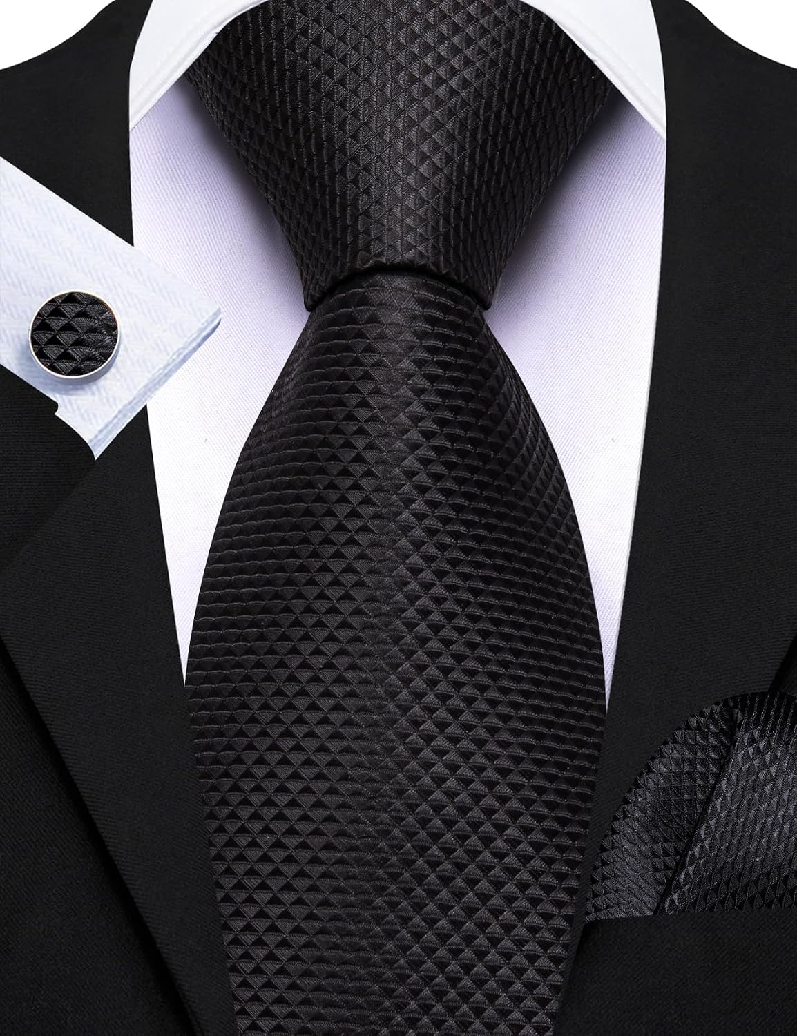 Barry.Wang Plaid Ties for Men Silk Necktie Handkerchief Cuff Links Set