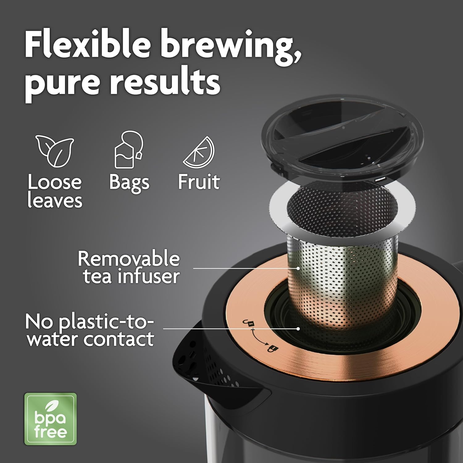 Viante Alba Electric Tea Kettle With Infuser, No Plastic, 1.5L