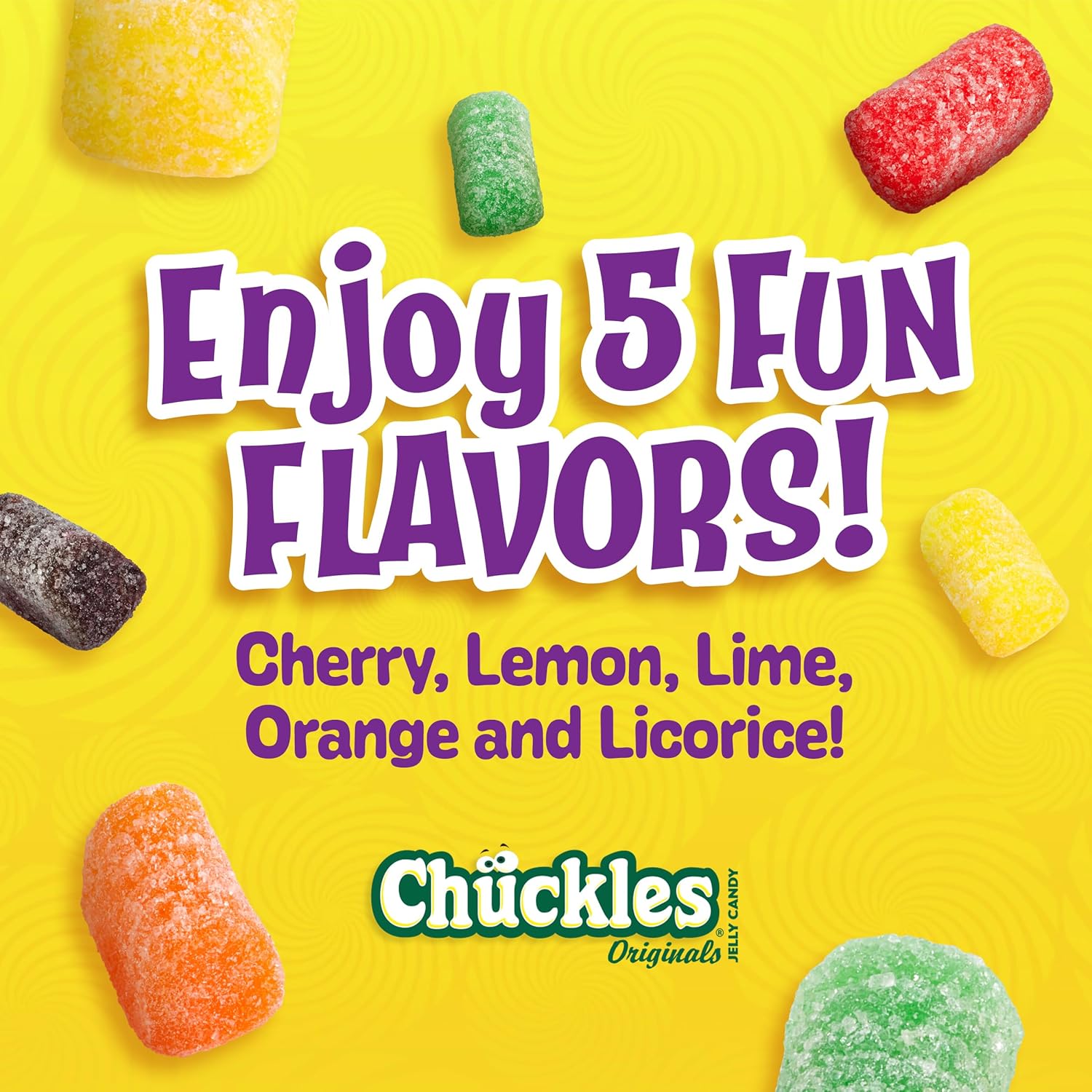 Wonka Chuckles Original, Jelly Sugar-Coated Candies, Fruit Flavored Candy, 2 Ounce Bars (Pack of 24) | Cherry, lemon, lime, orange, licorice jelly