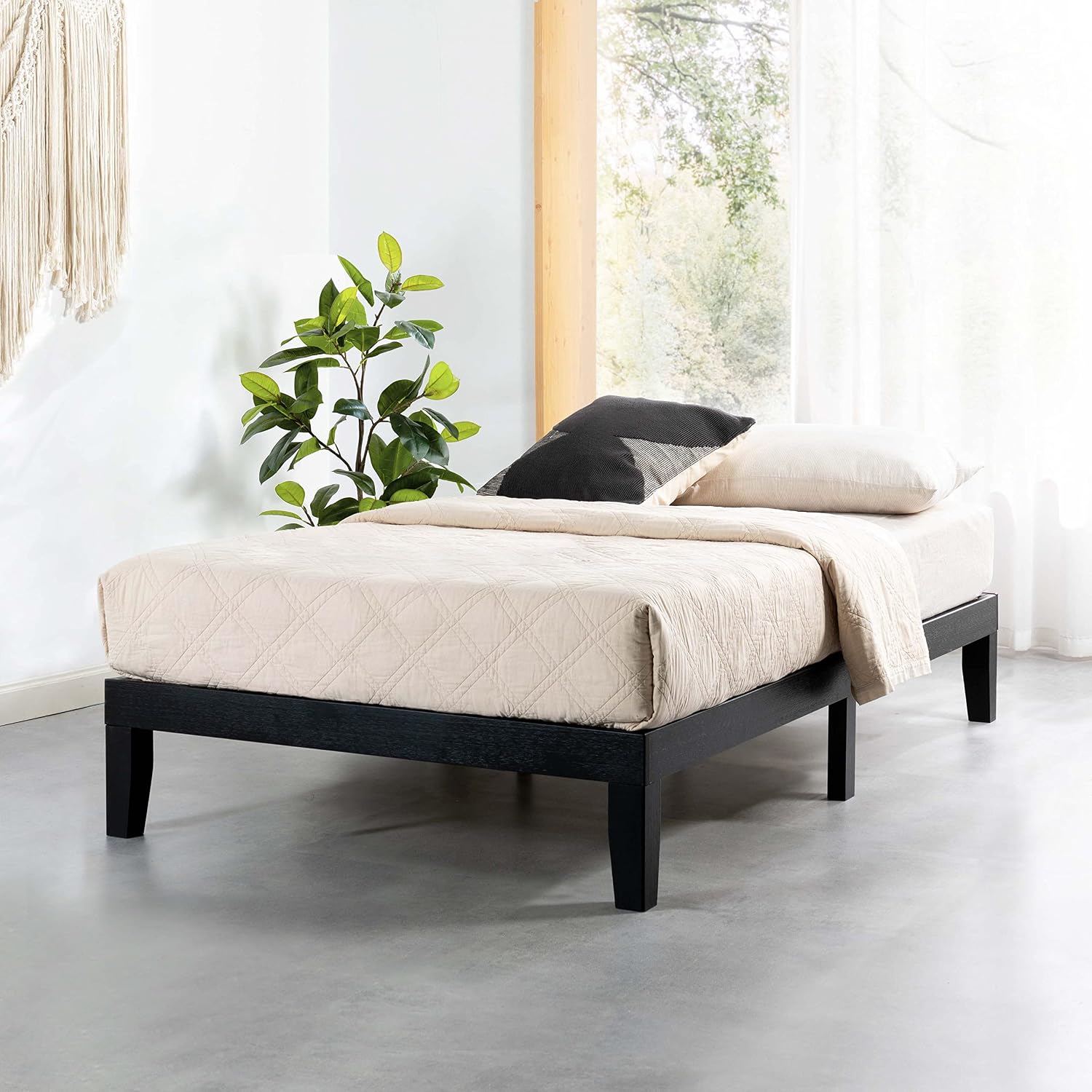Mellow Naturalista Classic - 12 Inch Solid Wood Platform Bed with Wooden Slats, No Box Spring Needed, Easy Assembly, Queen, Pine