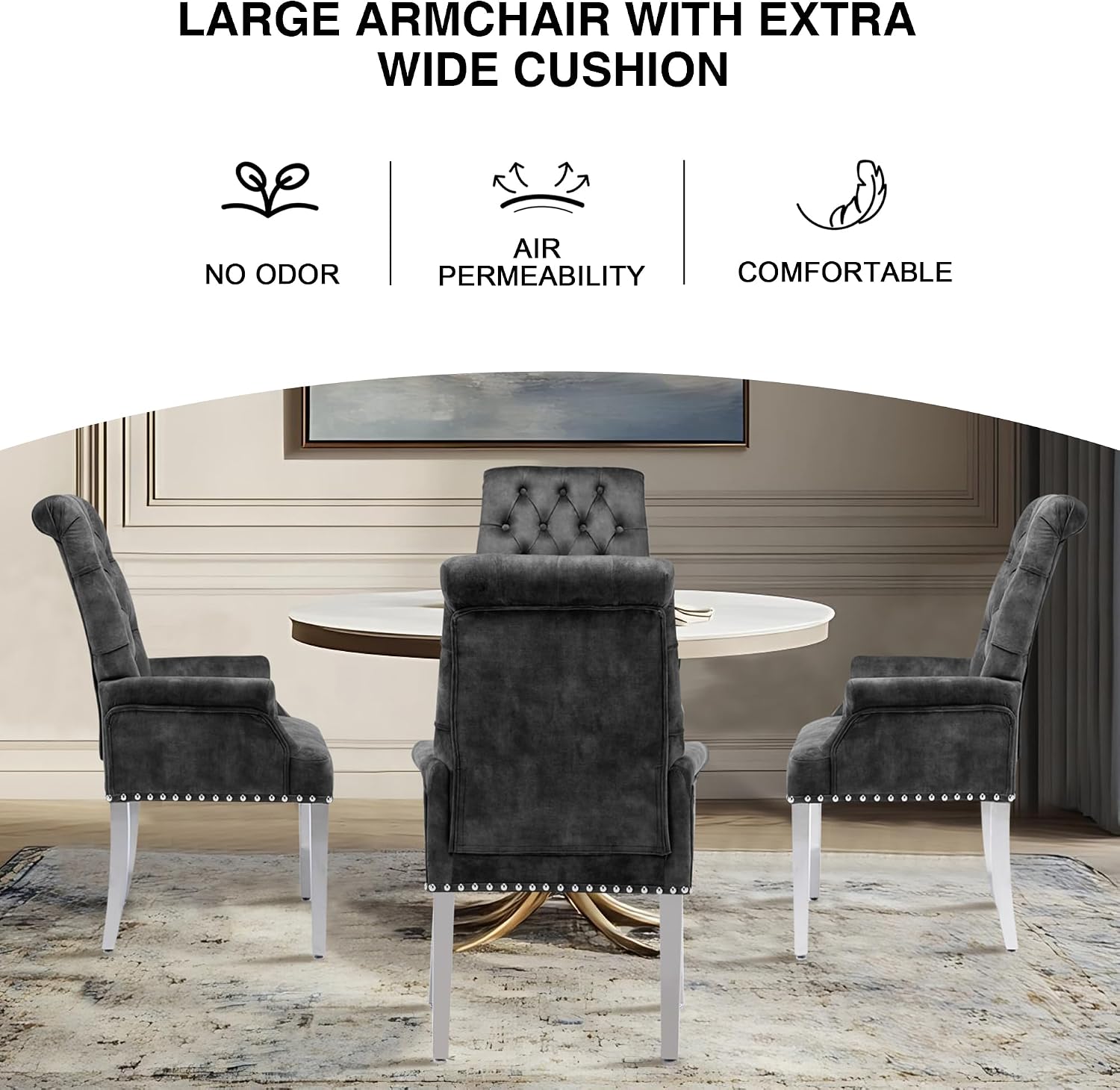 adochr Dining Chairs with Arms,Linen High Back Dining Room Chairs, Beige