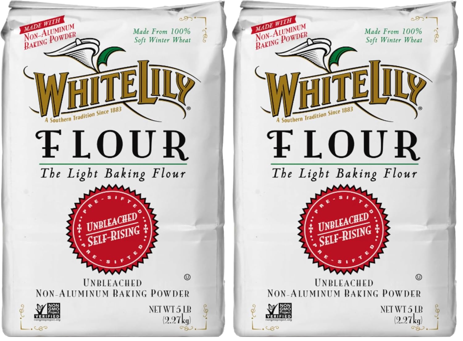 White Lily Unbleached Self-Rising Flour, 5-lb bags (2-Pack)