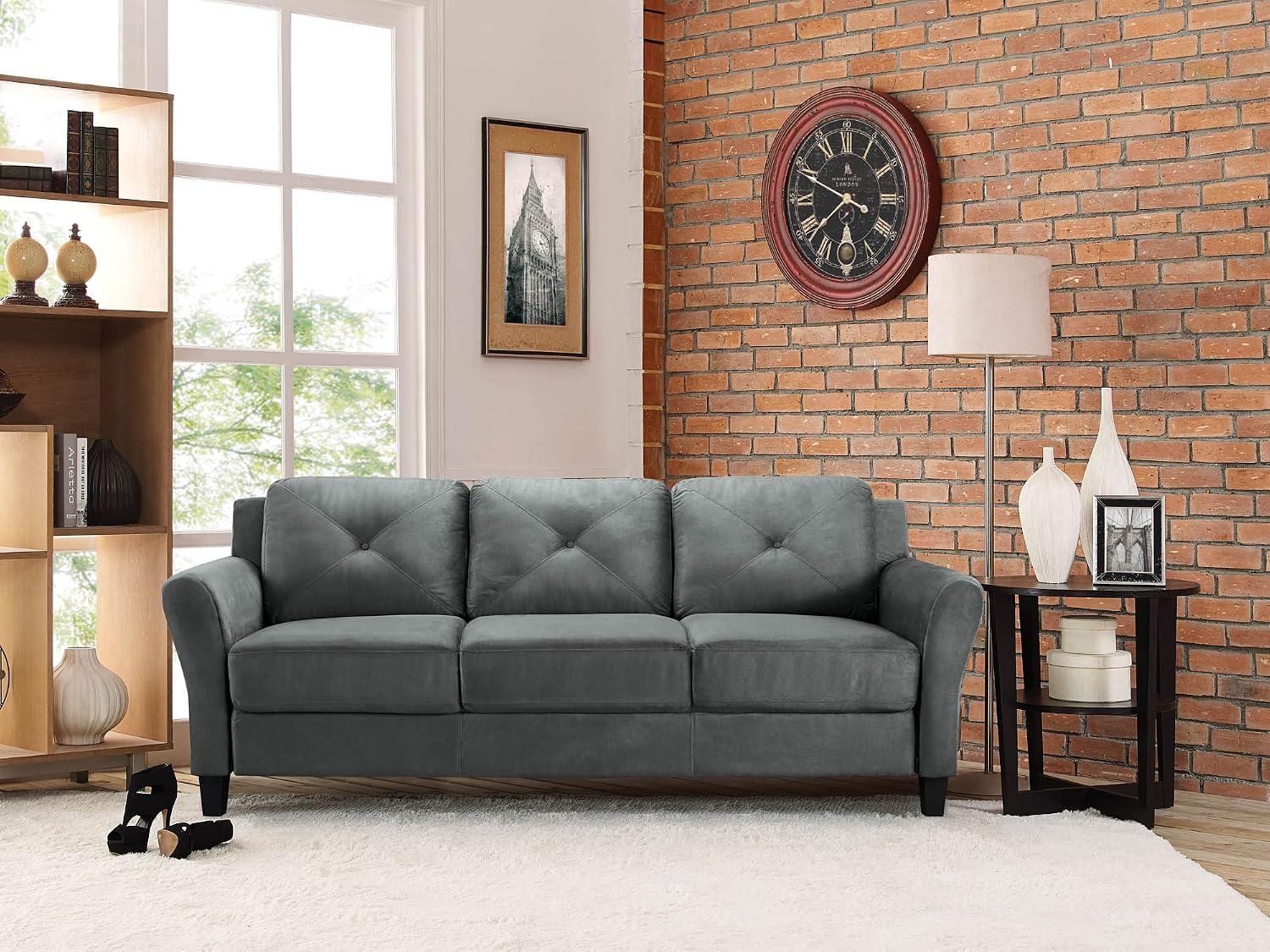 Studio Living Harrington 57.9" Loveseat, Transitional Modern, Pocket Coil Comfort, Easy Assembly, Microfiber Fabric, Dark Grey