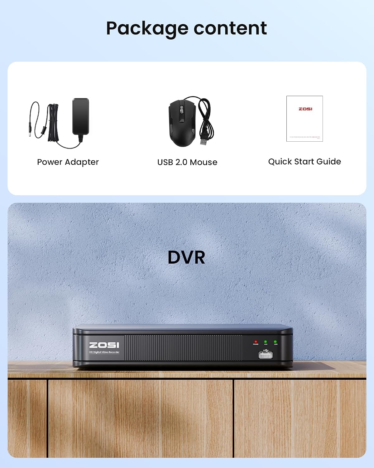 ZOSI H.265+ 8 Channel 3K Lite Security DVR Recorder, Hybrid 4-in-1, NO HDD | Support Analog AHD TVI CVI Cameras, Remote Access, AI Human Vehicle Detection, Alert Push, 8CH Surveillance DVR