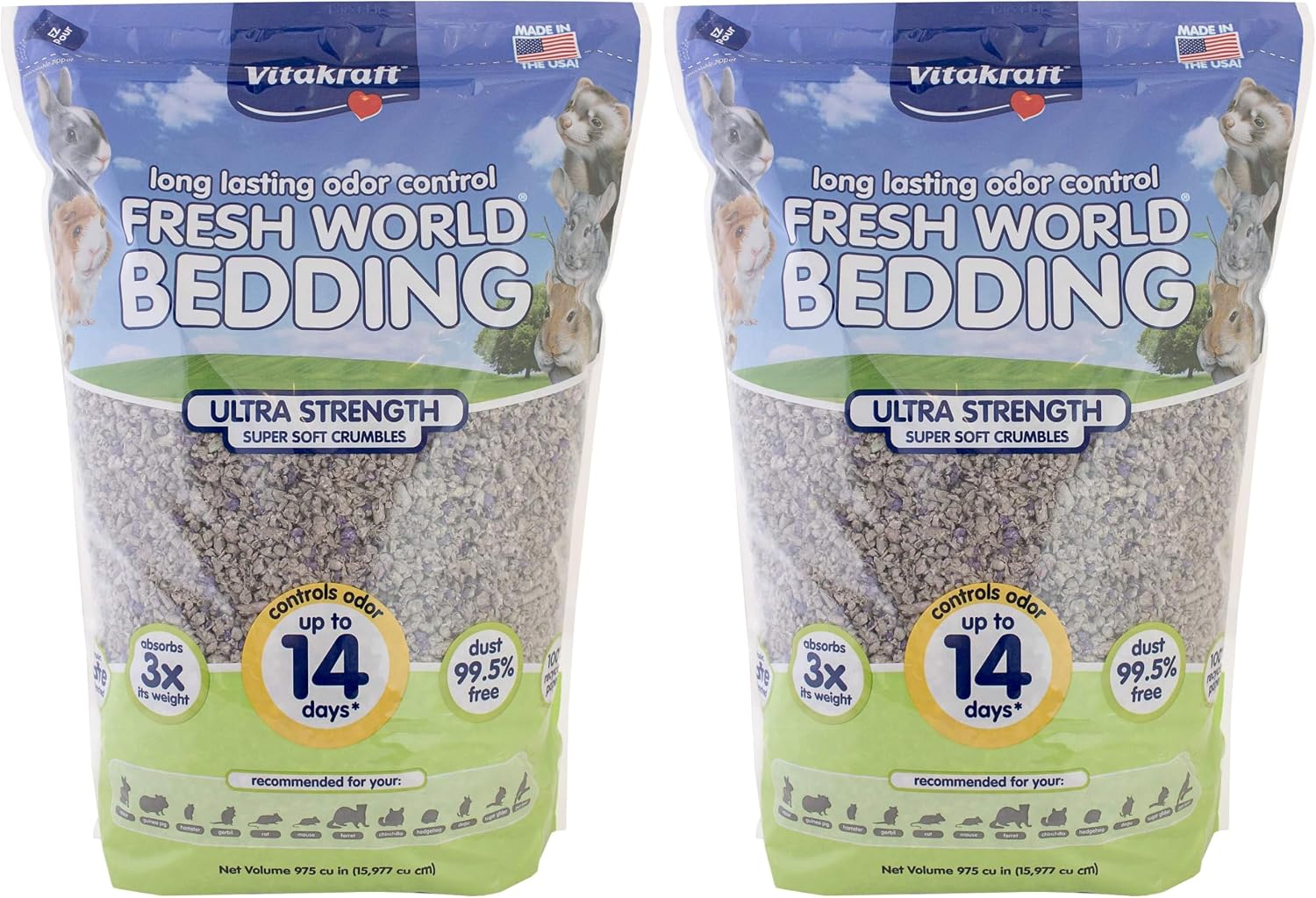 Vitakraft Fresh World Small Animal Bedding - Ultra Strength - Pet Bedding for Litter Boxes and Cages (16 L),Gray, 975 cu in