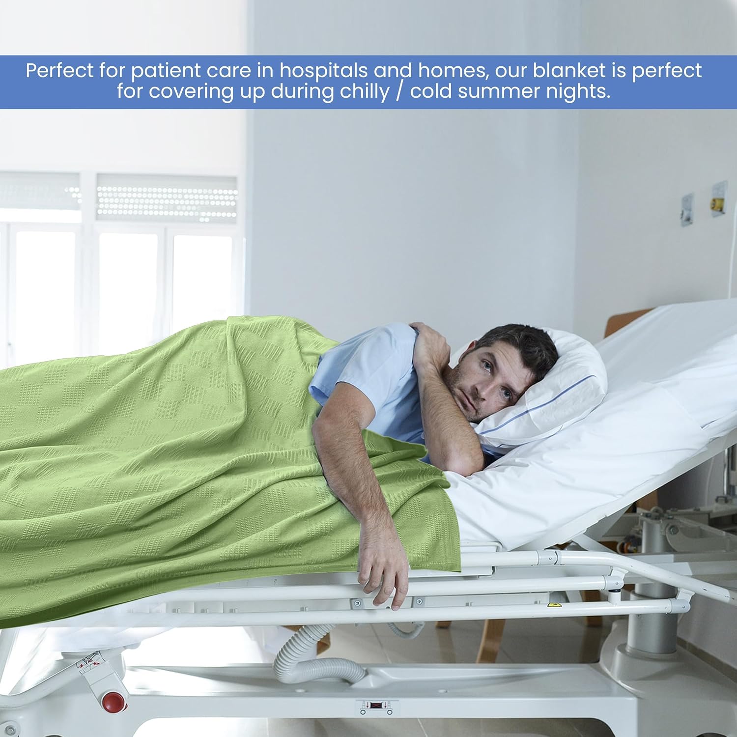 Linteum Textile Hospital Thermal SNAGLESS Spread Blanket, 100% Cotton (74x100 in, Blue)
