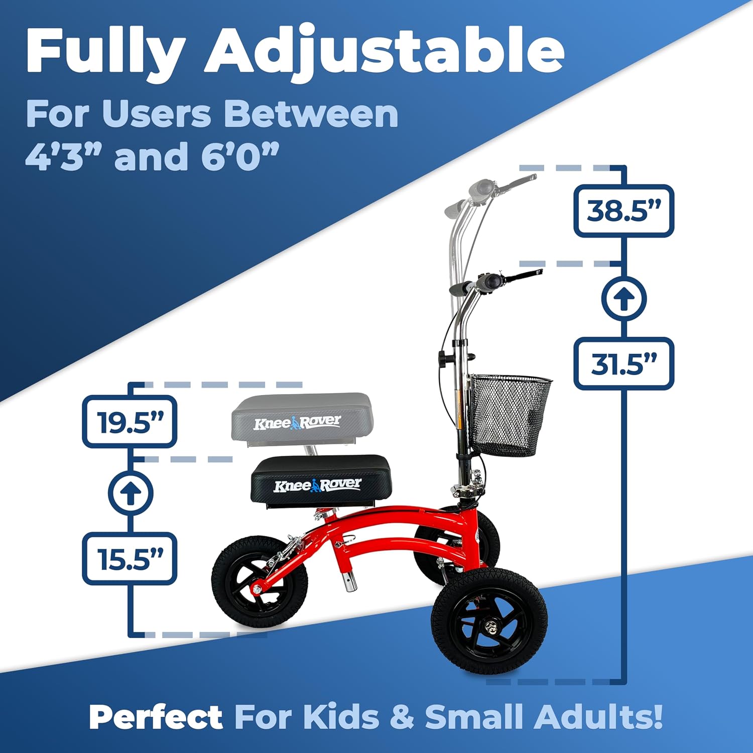 KneeRover Original Steerable All Terrain Knee Scooter – Heavy Duty Foldable Knee Walker & Mobility Aid for Adults with Adjustable Handlebar and Large Wheels (Blue) | For Adults for Foot Surgery, Heavy Duty Knee Walker for Broken Ankle Foot Injuries Recov…