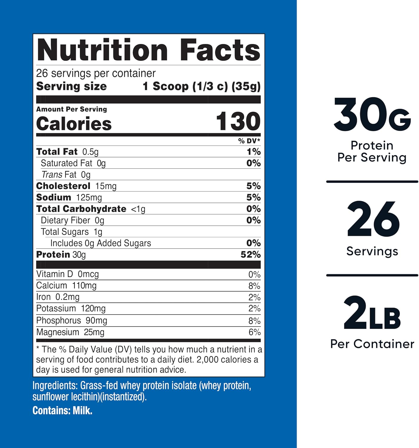 Nutricost Grass-Fed Whey Protein Isolate (Vanilla) 5LBS | GMO-Free, Gluten Free, Natural Flavors