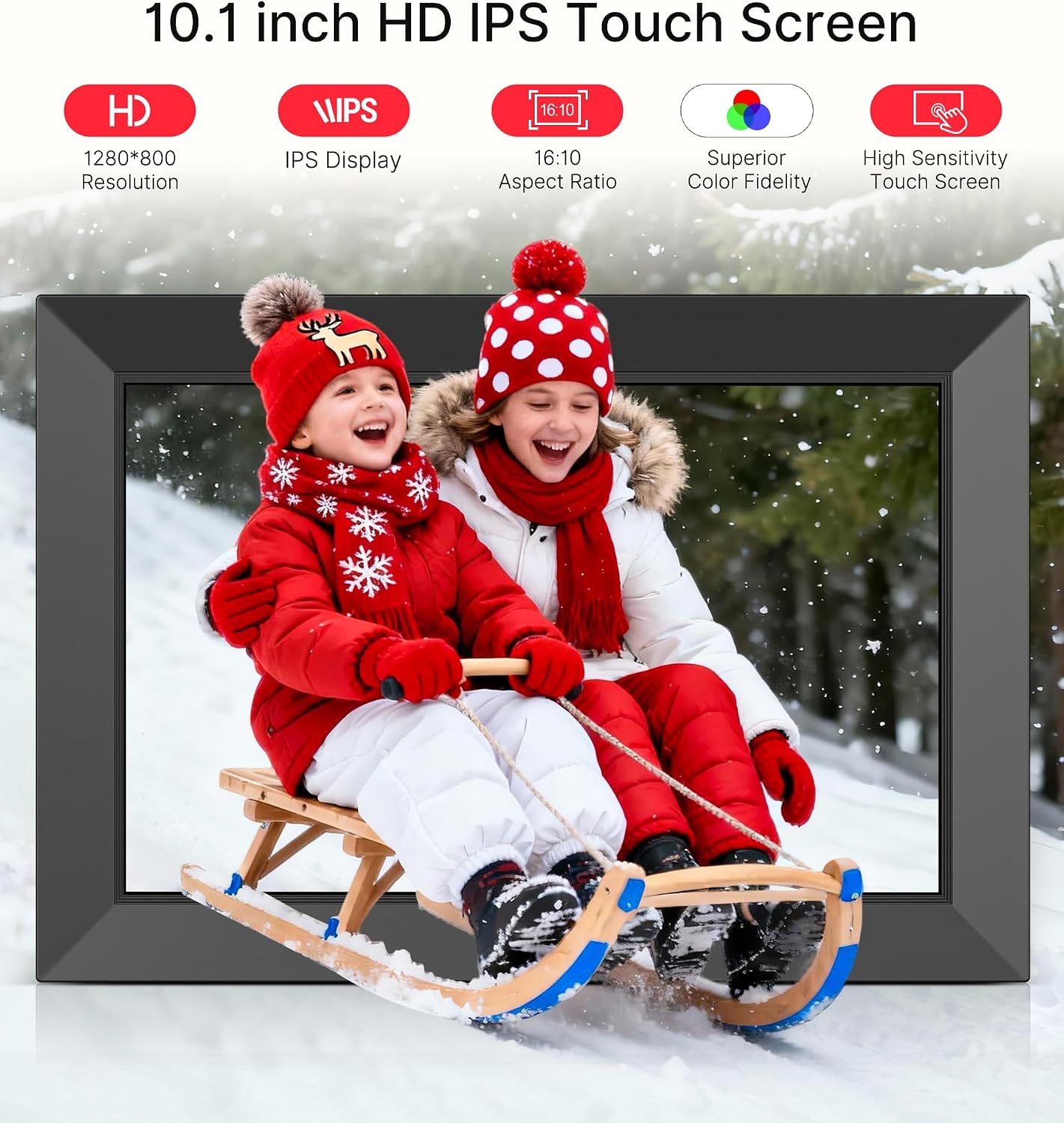 BIGASUO Digital Picture Frame, 10.1" Frameo Digital Frame WiFi with 32GB Memory, 1280x800 IPS Touch Screen
