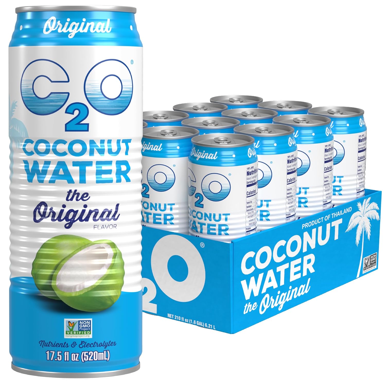 C2O - Coconut Water with Pineapple (12 Pack) - Made with Fresh Coconut Water - Plant Based - Non GMO - Canned Water - Natural Hydration, Essential Electrolytes, & Potassium - 12 Cans, 17.5 FL OZ
