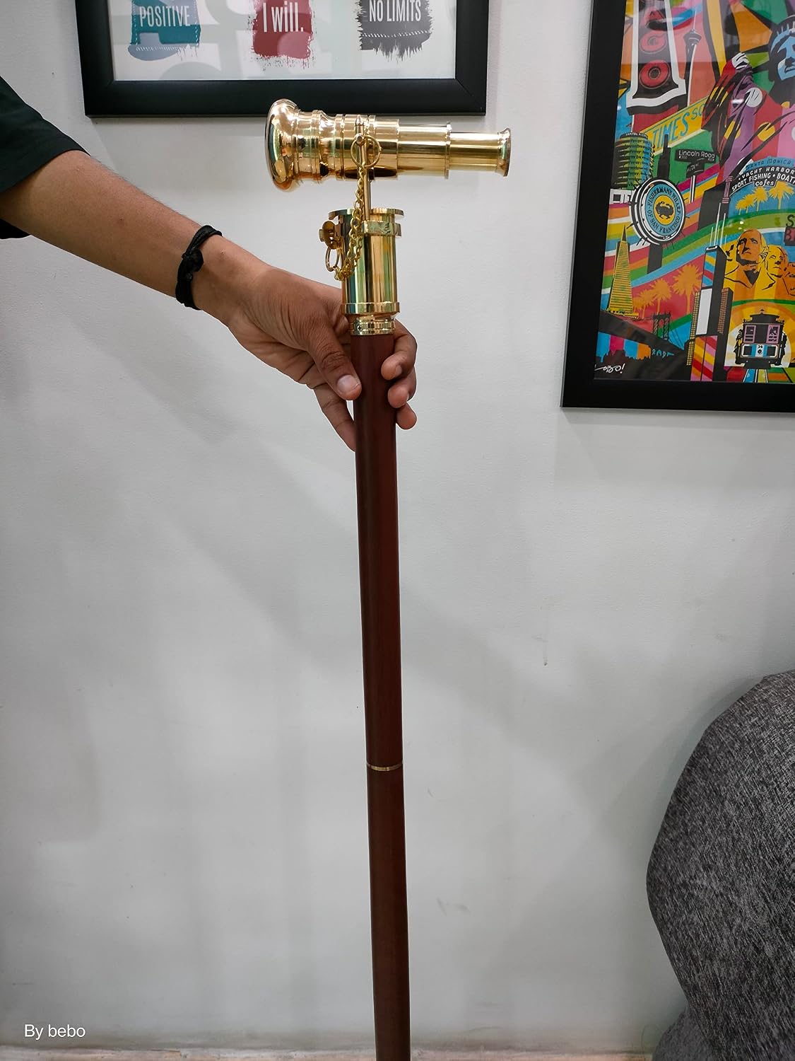 Victorian Walking Cane with Telescope Brass Handle Foldable Nautical Wooden Walking Stick Ideal Unisex