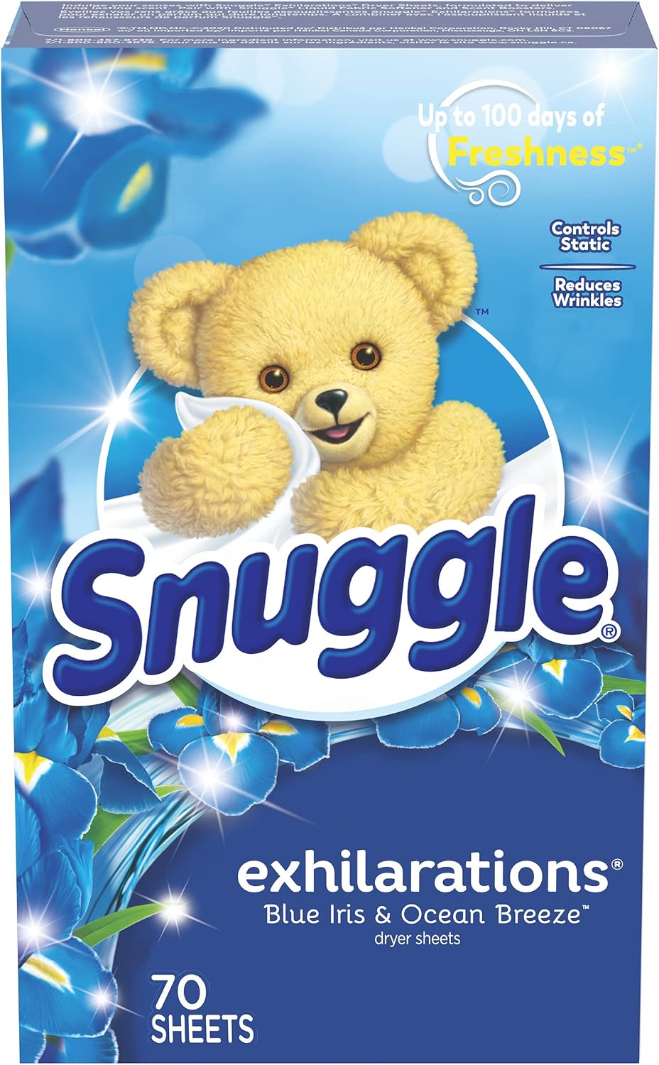 Snuggle Fabric Softener Dryer Sheets, Blue Iris & Ocean Breeze, 70 Count