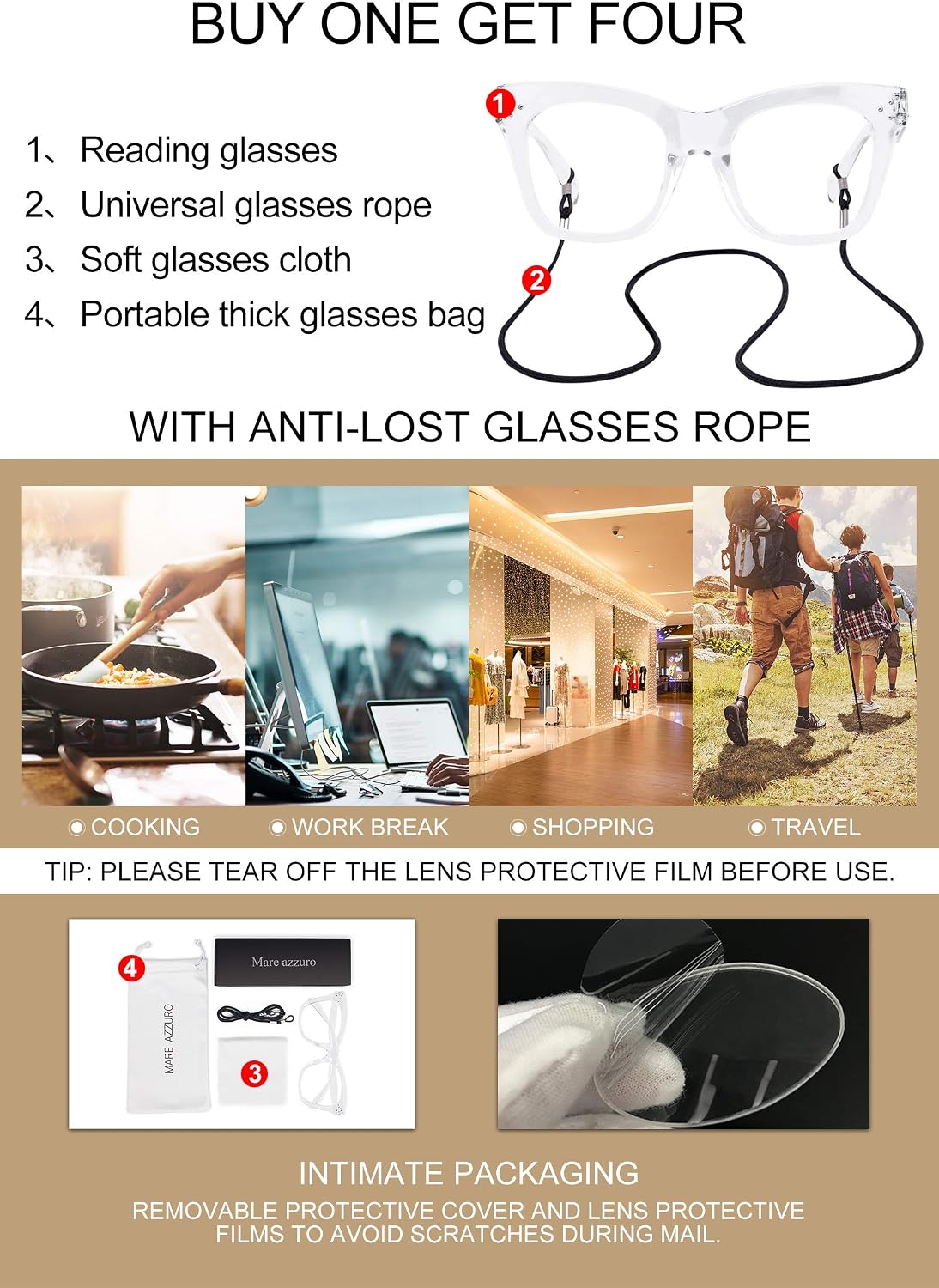 MARE AZZURO Oversized Reading Glasses Women Trendy Large Readers 0 1.0 1.25 1.5 1.75 2.0 2.25 2.5 2.75 3.0 3.5 4.0 5.0 6.0 (Black, 250)
