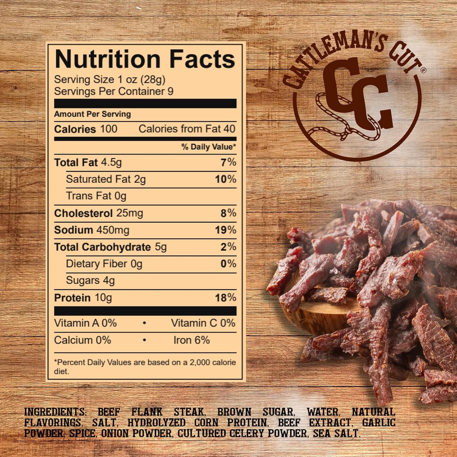 Cattleman's Cut Original Beef Jerky, Premium Marinated Steak High Protein Meat Snacks, Keto Friendly, Gluten Free, Carnivore Travel Snack, Resealable Bag, 10 Ounces