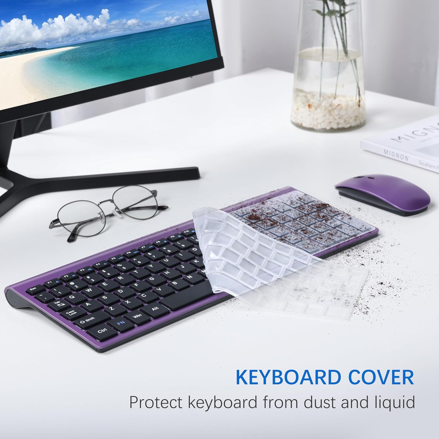 Wireless Keyboard and Mouse Ultra Slim Combo, TopMate - White | 2.4G Silent Compact 2400DPI Mouse and Scissor Switch Keyboard Set with Cover, Batteries Included, for PC/Laptop/Windows/Mac