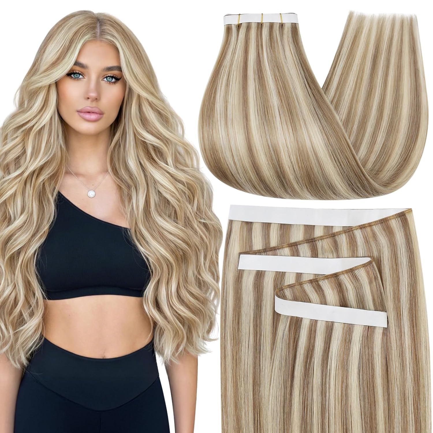 Moresoo Black Tape in Hair Extensions Human Hair, 18 Inch, 20Pcs, 50g