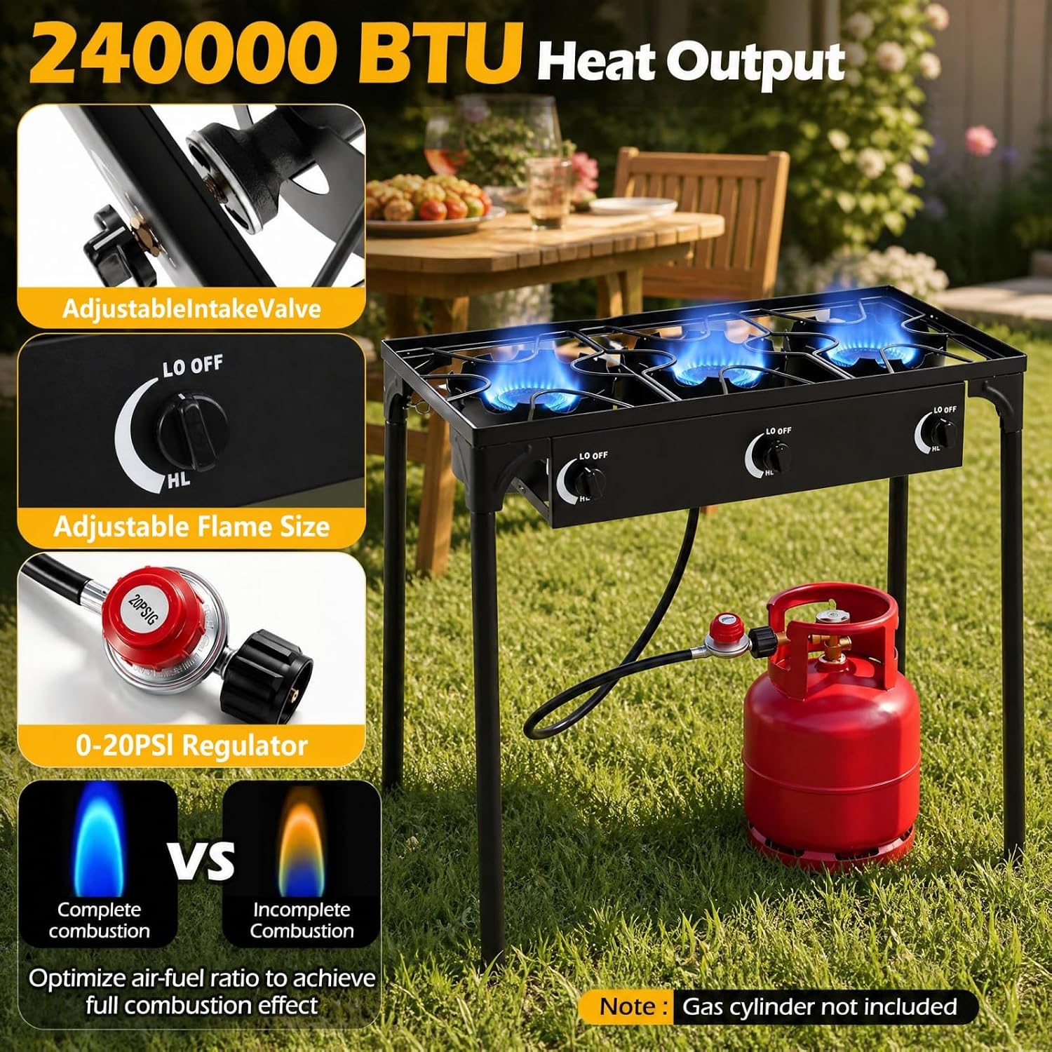 Goplus Outdoor Camping Stove, Dual Burner Propane Gas Cooker