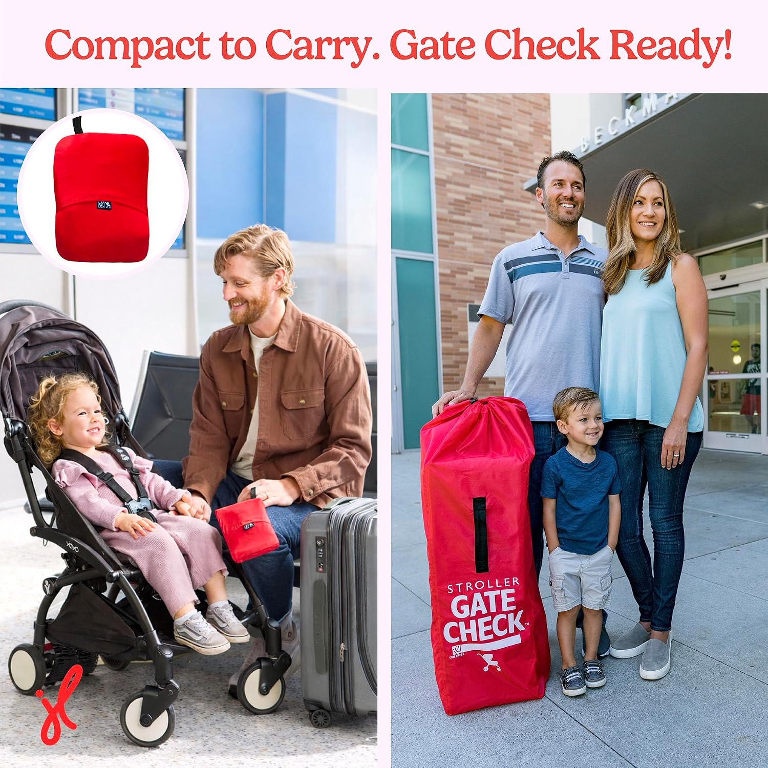 J.L. Childress Gate Check Bag for Umbrella Strollers - Travel Bag for Airplane, Fits Most Single Umbrella Baby Strollers, Airport Accessories for Gate Check, Flying Essentials - Red