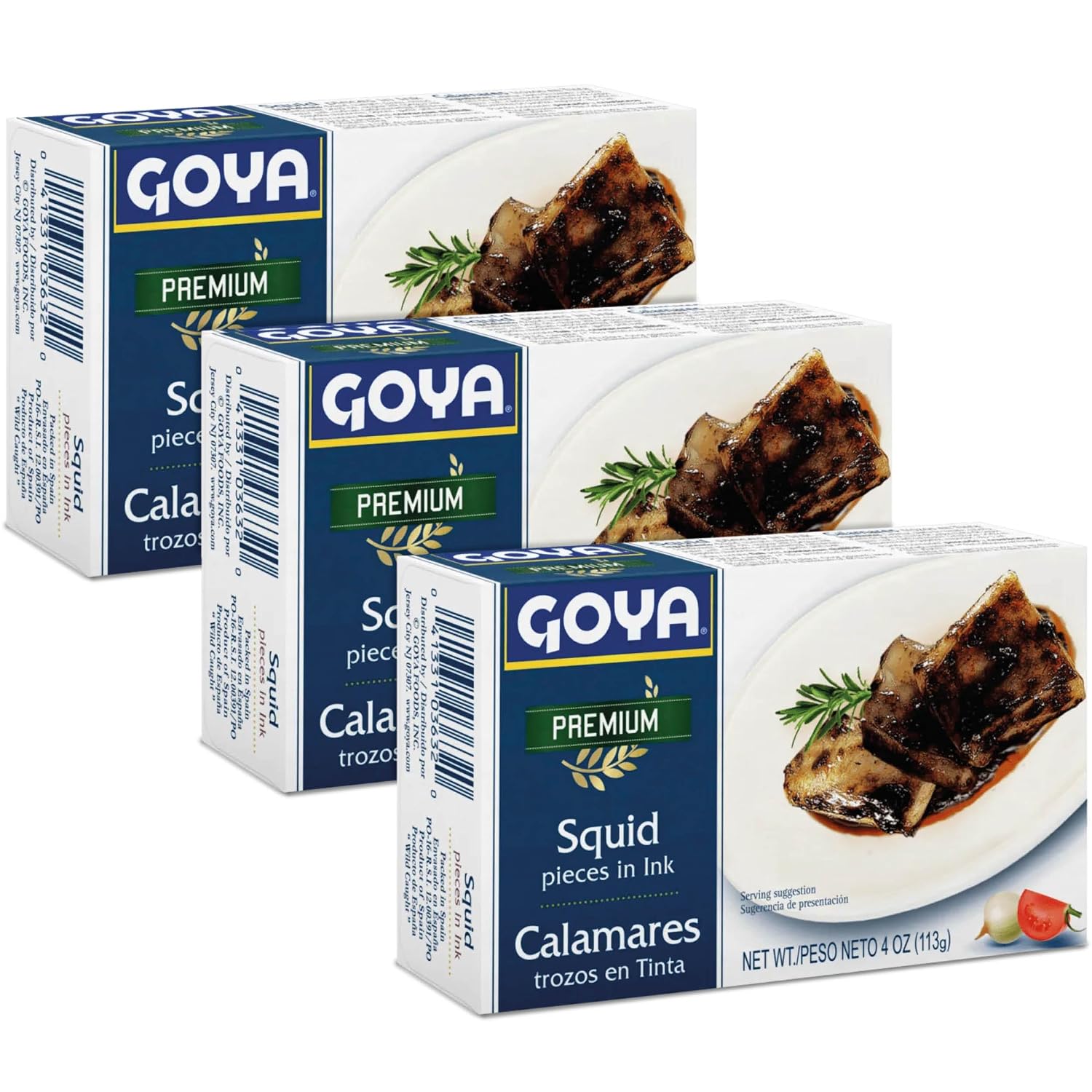 Goya Calamares Tinta Squid, Ready to Eat Seafood, Salads, 4 oz. Pack of 3 | Ready to Eat Seafood for Tapas, Pasta, Rice and Salads