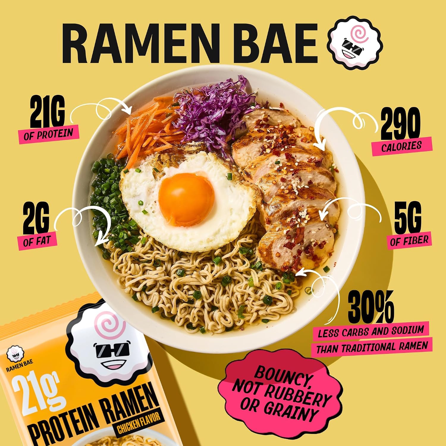 Ramen Bae Original Stir Fry Protein Noodles - 28g Protein, Garlic Soy | Air Dried Not Fried, Plant Based, Vegan Protein Noodles - Lower Carb & Fat - Savory & Bold with Hint of Spice (Pack of 6)