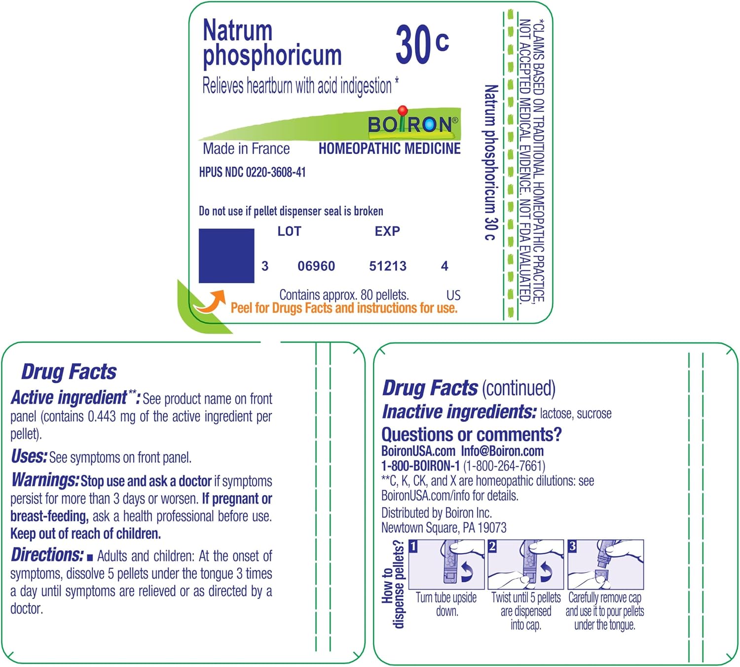 Boiron Natrum Phosphoricum 30C for Heartburn with Acid Indigestion - 80 Pellets | Single-medicine homeopathic pellets for Heartburn with acid Indigestion. Size: 80 Pellets.