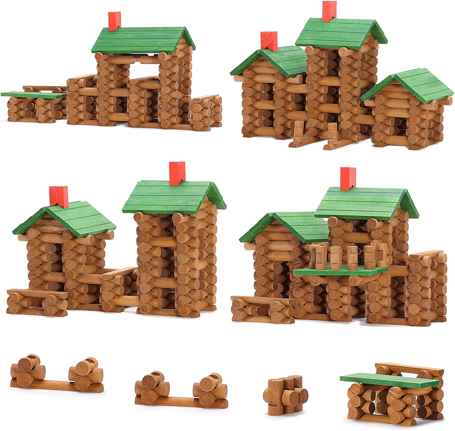 SainSmart Jr. 450 PCS Wooden Log Cabin Set Building House Toy for Toddlers, Classic STEM Construction Kit with Colorful Wood Logs Blocks for 3+ Years Old