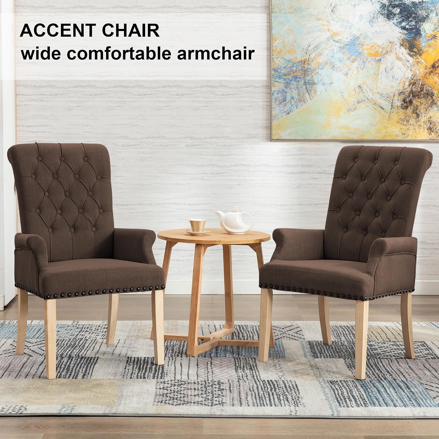 adochr Dining Chairs with Arms,Linen High Back Dining Room Chairs, Beige