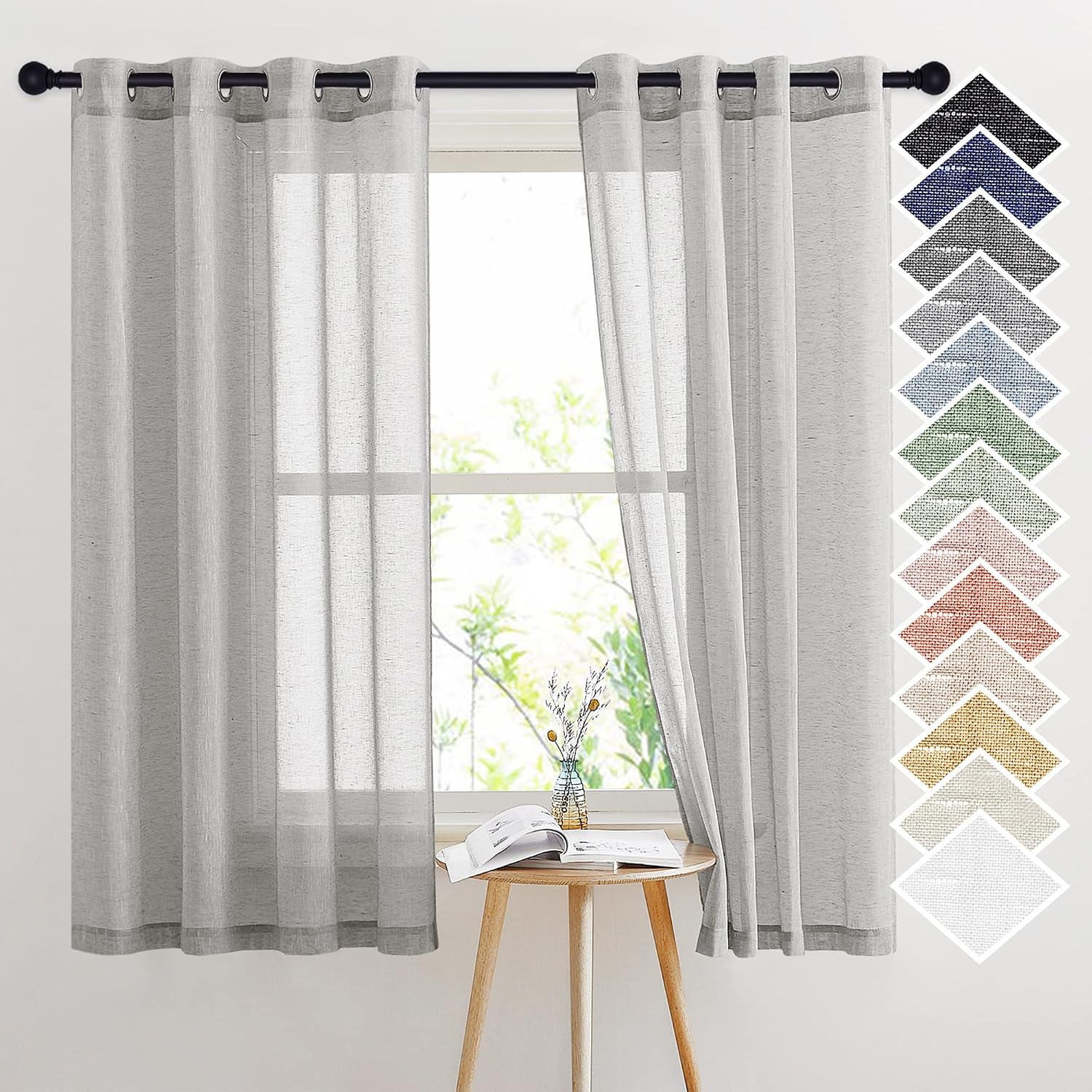 NICETOWN Linen Curtains Semi Sheer Bedroom Window Curtains