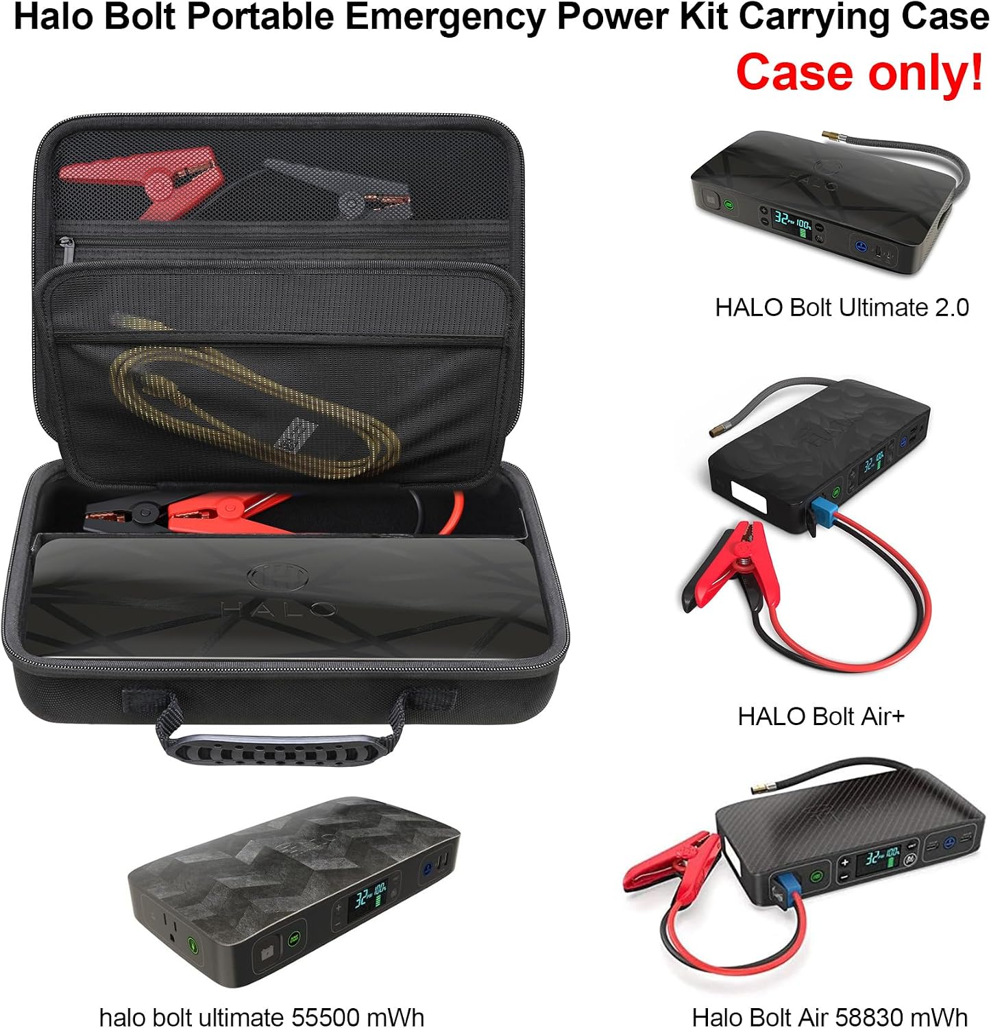 Elonbo Carrying Case for Halo Bolt Ultimate 2.0/3.0 Portable Car Battery Jump Starter/Halo Bolt 55500 mwh/Air 58830/ Air + 55500/58830/ 44400/57720