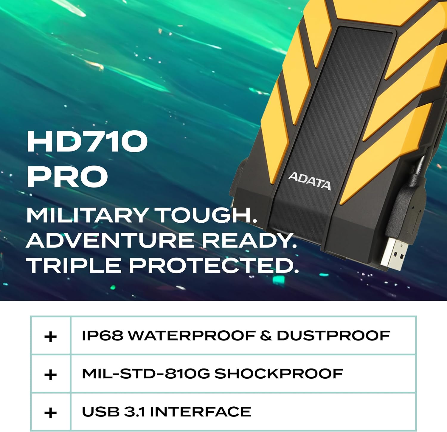 ADATA HD710 Pro - 4 TB External Hard Drive - Shockproof, Waterproof & Dustproof - Durable Storage - For Gamers, Students & Professionals - Mac, PC & Linux Compatible - Black - AHD710P-1TU31-CBK