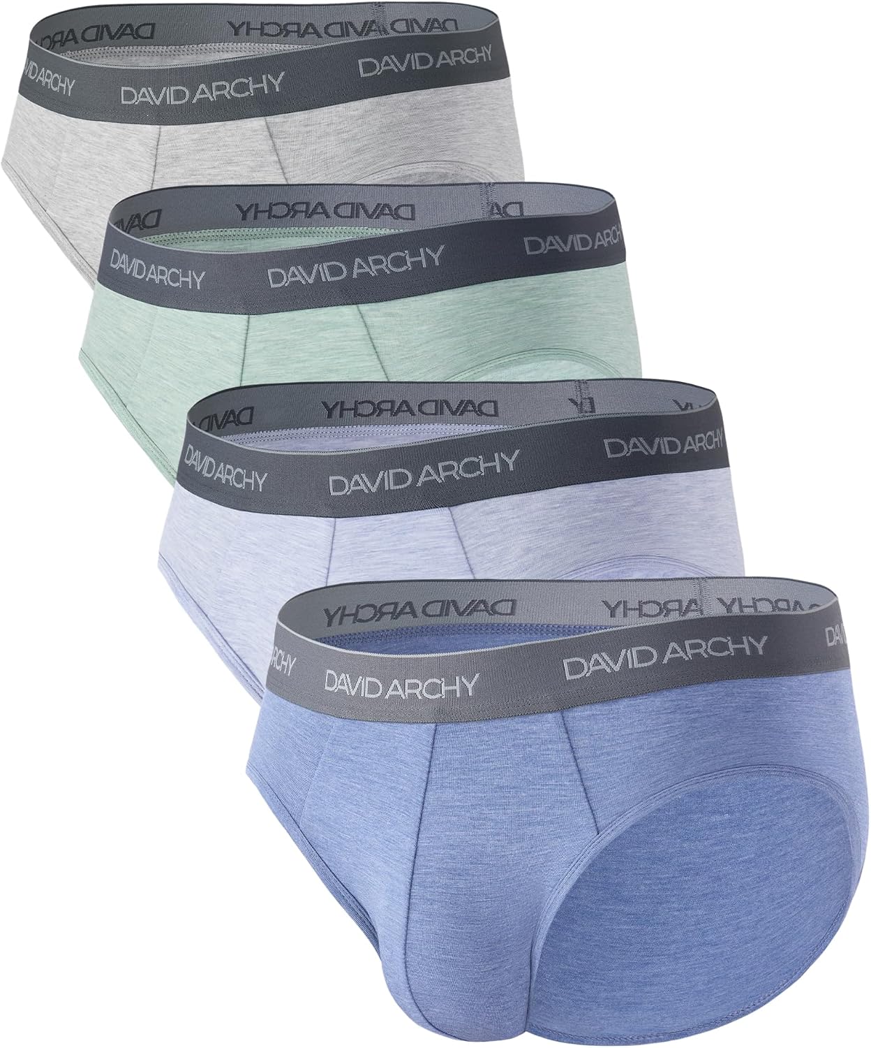 DAVID ARCHY Men's Breathable Support Pouch Underwear Briefs 4 or 7 Pack | Cooling moisture-wicking no-fly Rayon made from bamboo features anti-roll elastic waistbands and vibrant fade resistance.