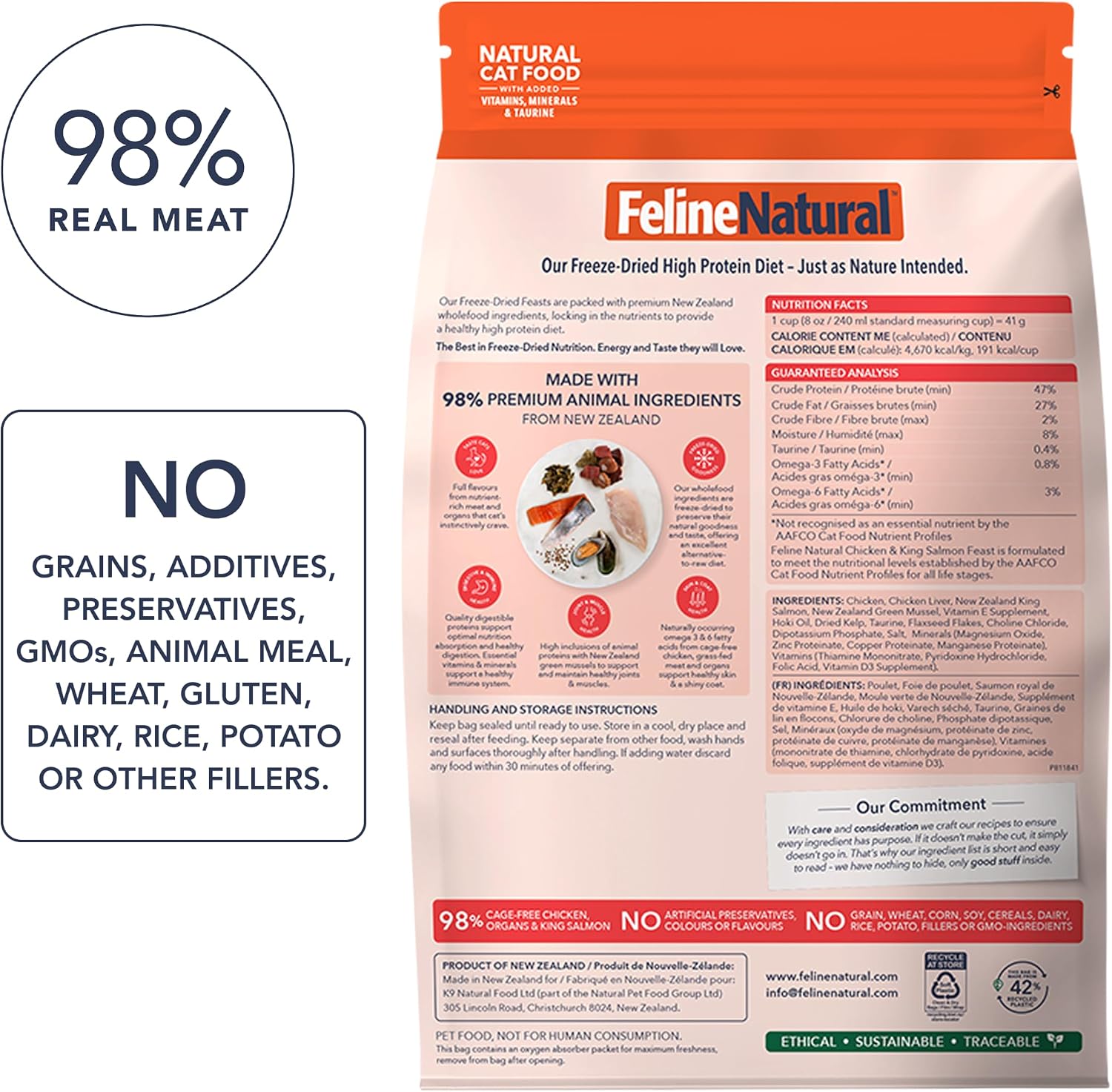 Feline Natural - High Protein Freeze Dried Dry Cat Food with 98% Meat
