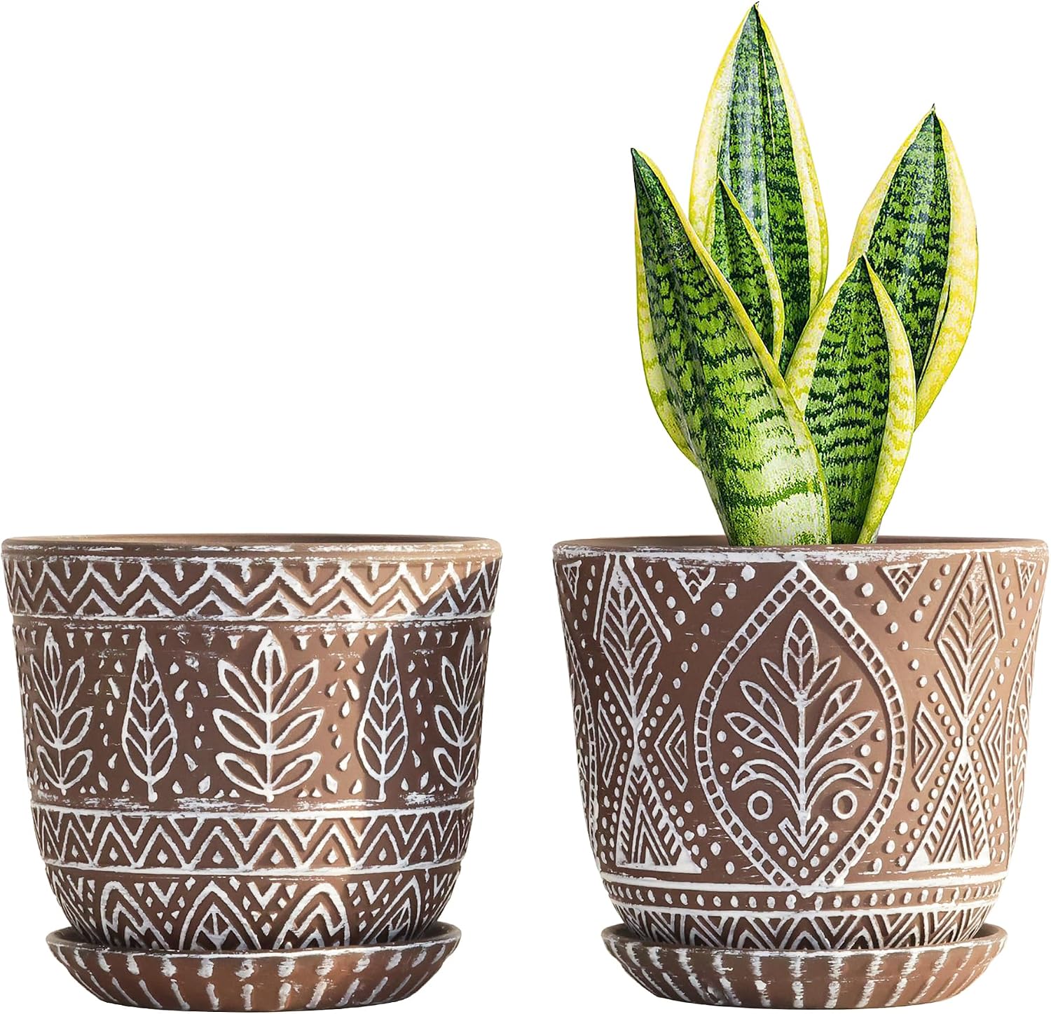 Gepege Ceramic Plant Pots, 6 Inch Indoor Planters with Drainage & Saucers